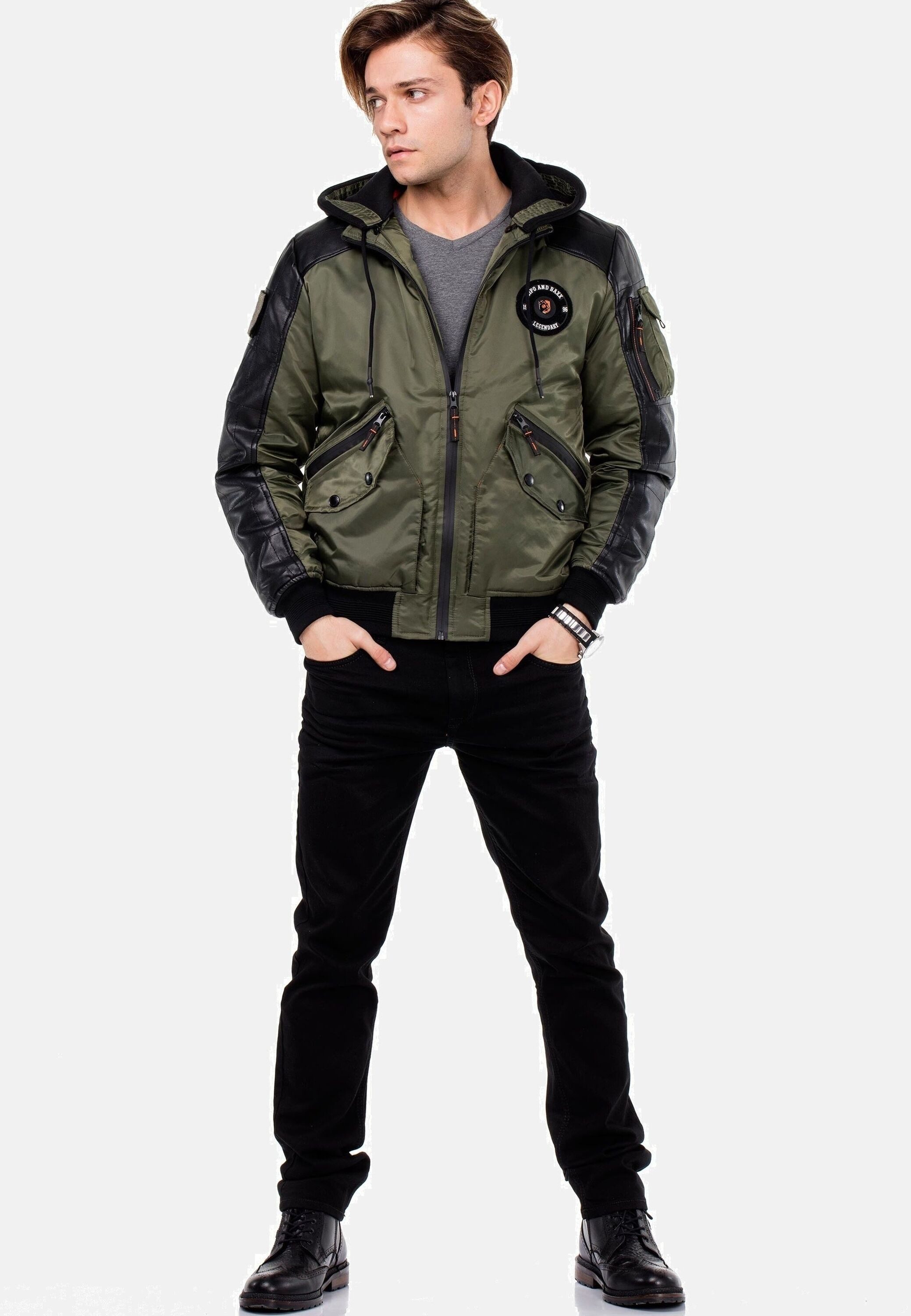 Cipo & Baxx Bomberjacke Jacke mit abnehmbarer Kapuze, CM-134