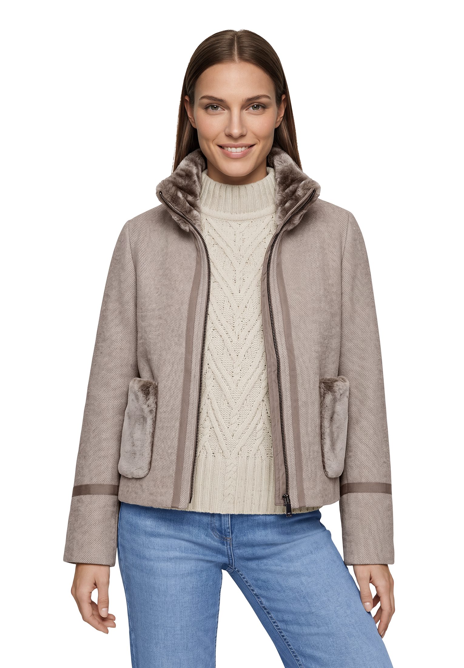 Gil Bret Fellimitatjacke mit Reißverschluss und aufgesetzten Fell-Taschen /mit Wolle