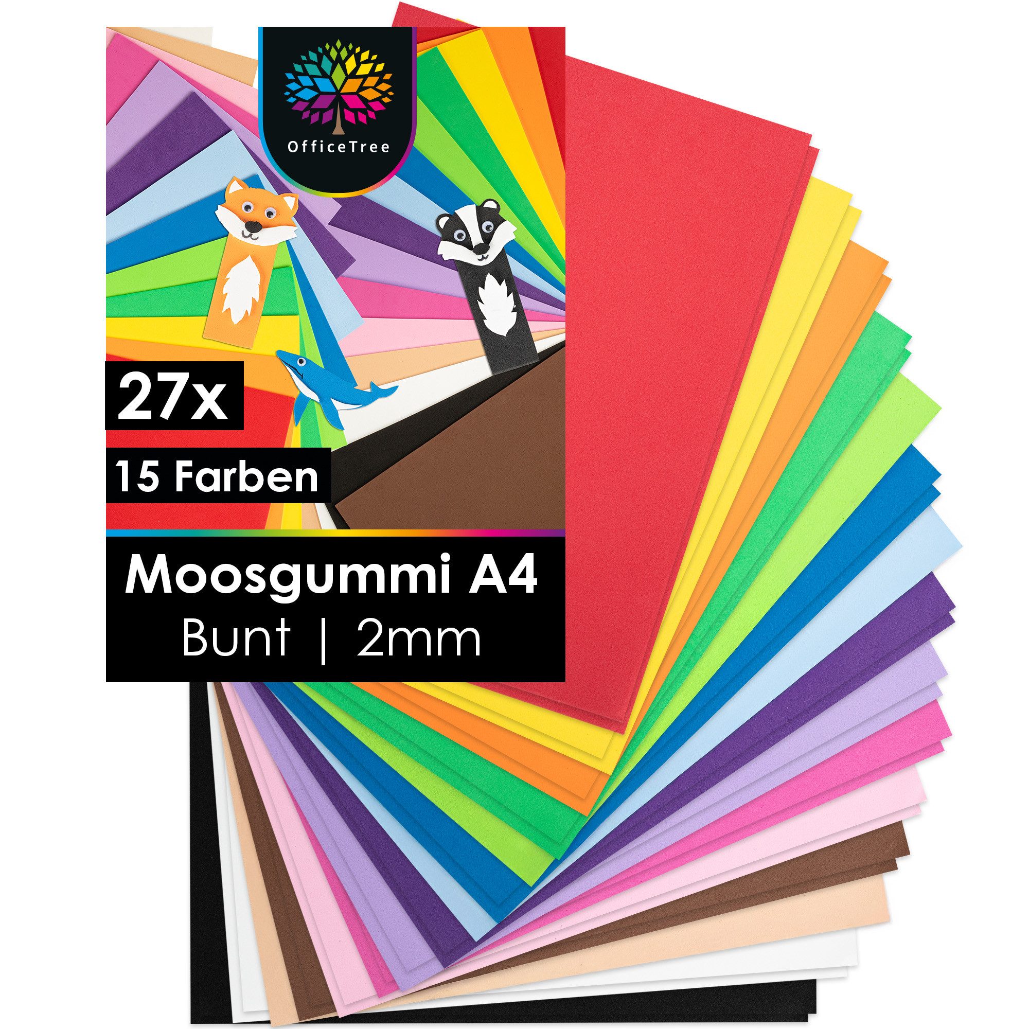 OfficeTree Moosgummi OfficeTree Moosgummi 27 Bögen A4 - Bunt - 15 Farben, 15 Farben