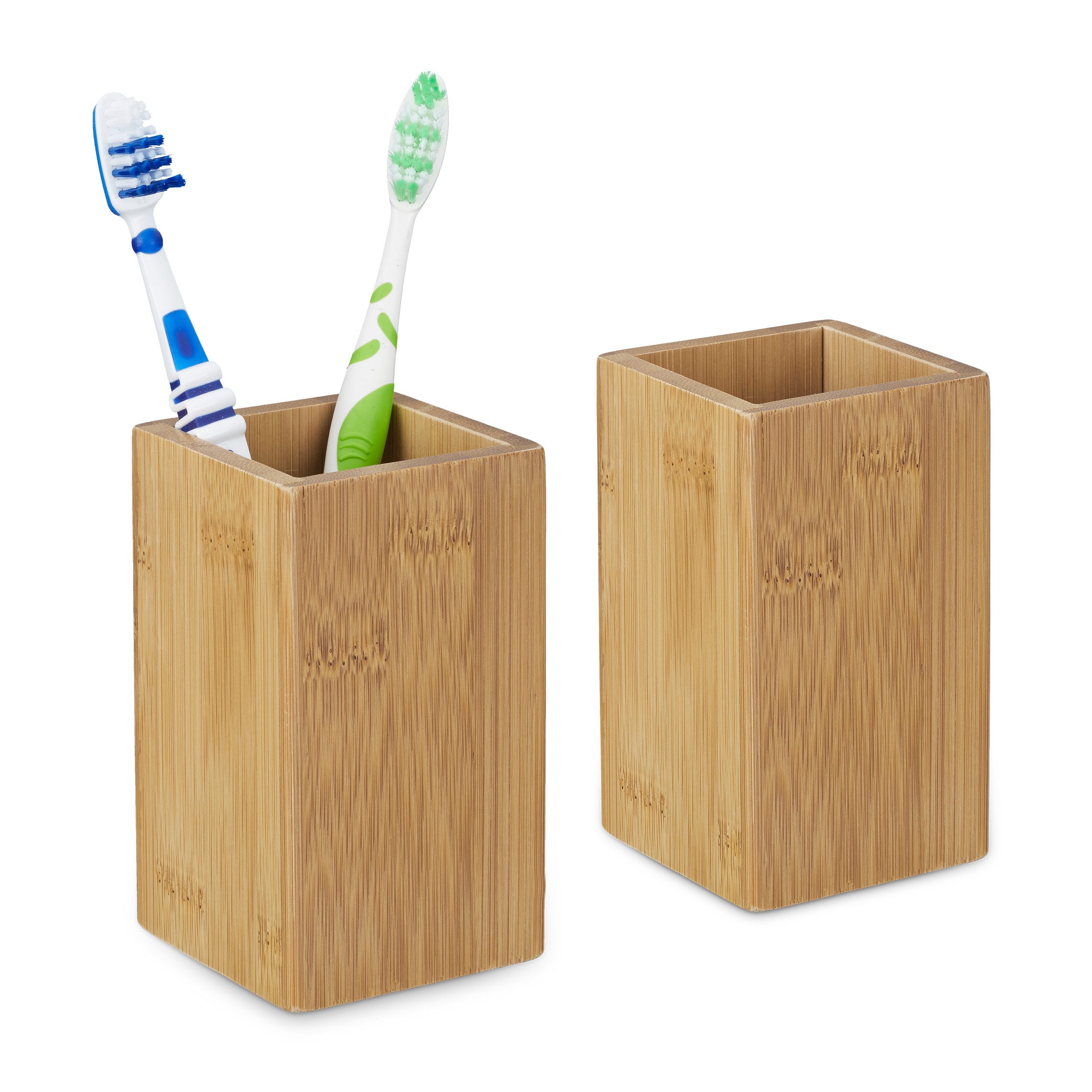relaxdays Zahnputzbecher 2 x Zahnputzbecher Bambus günstig online kaufen