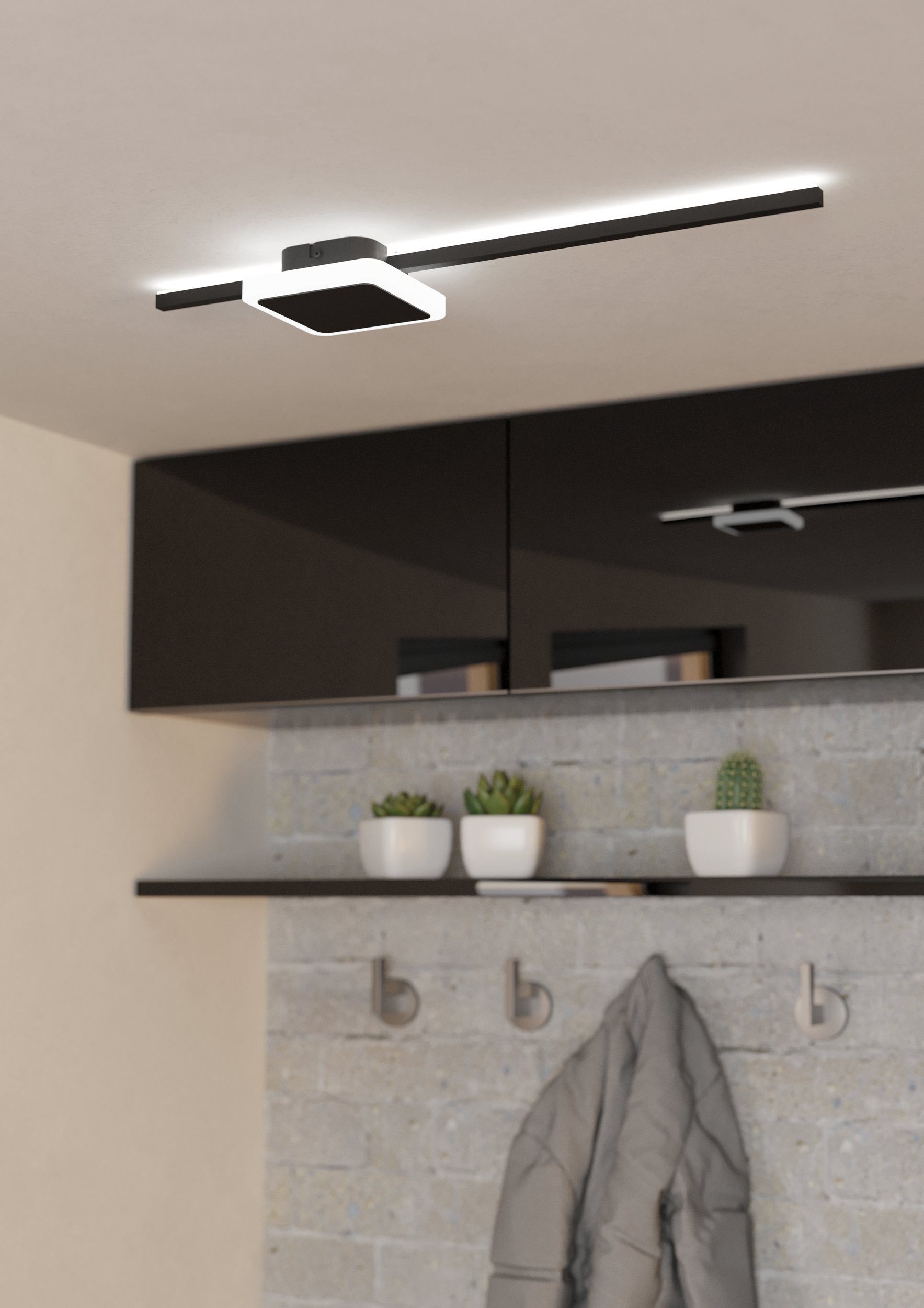 EGLO LED Deckenleuchte Sarginto, Leuchtmittel inklusive, Wand-/Deckenleuchte - L59 x B13 x H4,5 cm - schwarz - 6,3W;5,4W inkl.