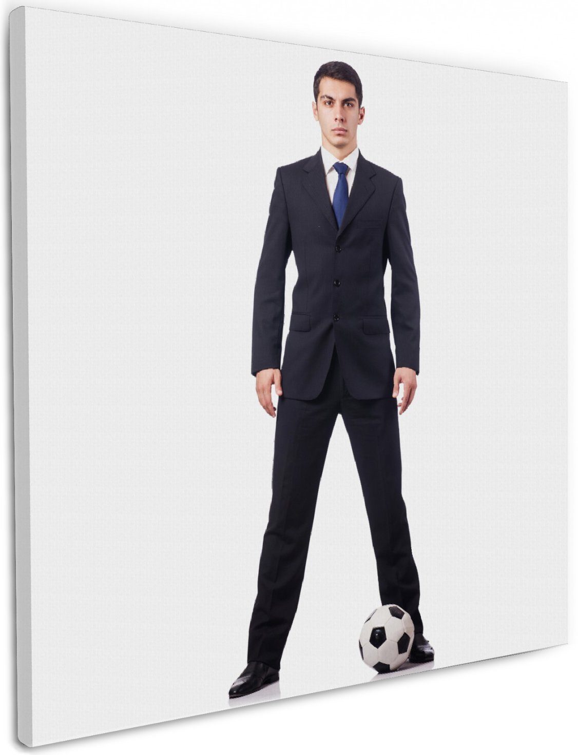 Wallario Leinwandbild, Fußball Business - Geschäftsmann mit Ball, in verschiedenen Ausführungen