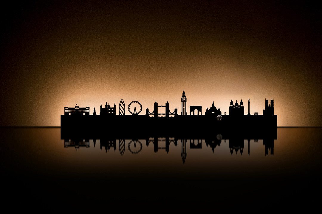 Radius Wanddekoobjekt Skyline Stadt Silhouette Wanddekoration aus Metall