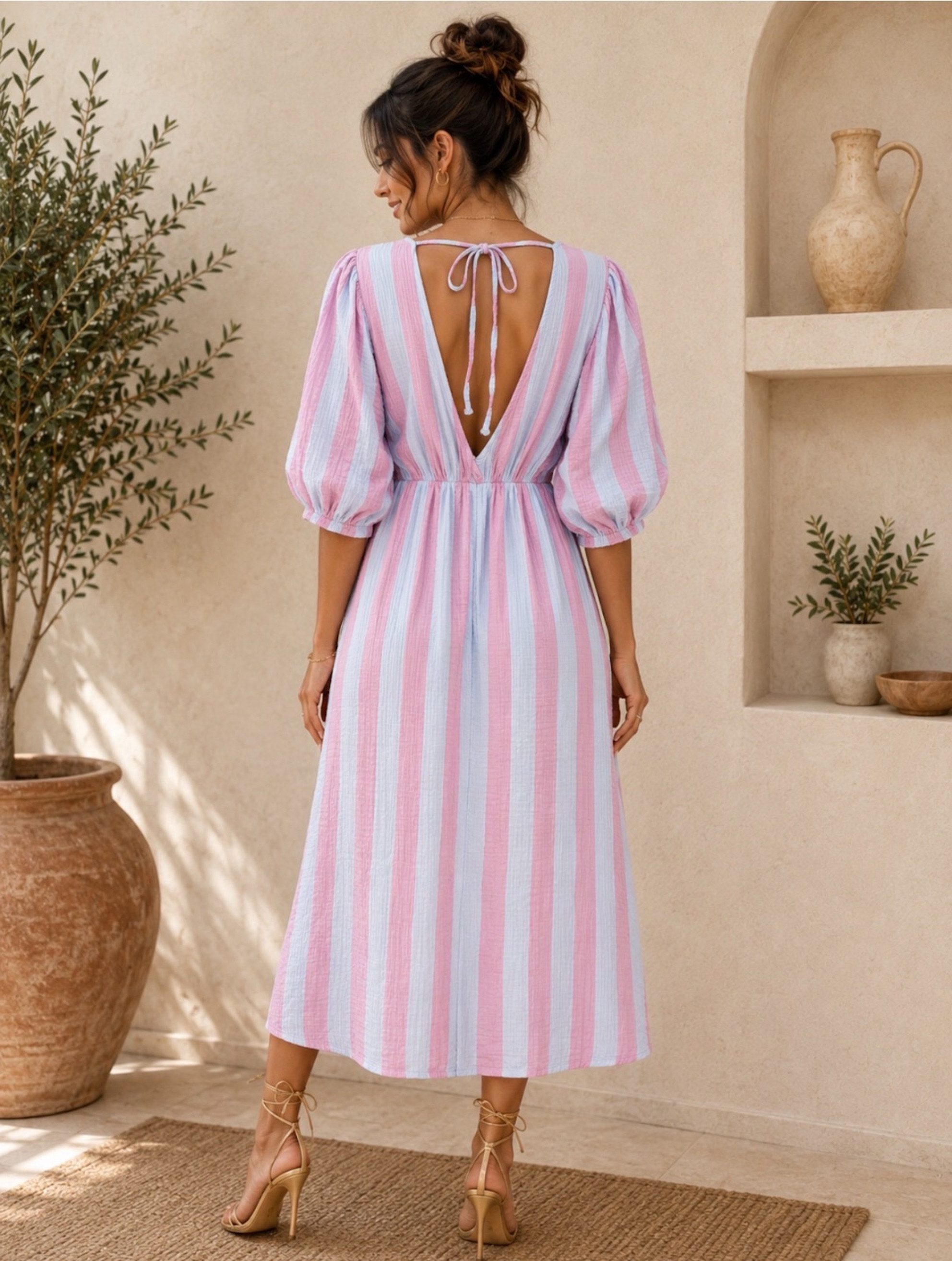 Worldclassca Sommerkleid Worldclassca Musselin Sommerkleid Streifen Lang Gestreift Strand Dress Neue Kollektion - Stilvolle und gemütliche Sommer Mode für Damen