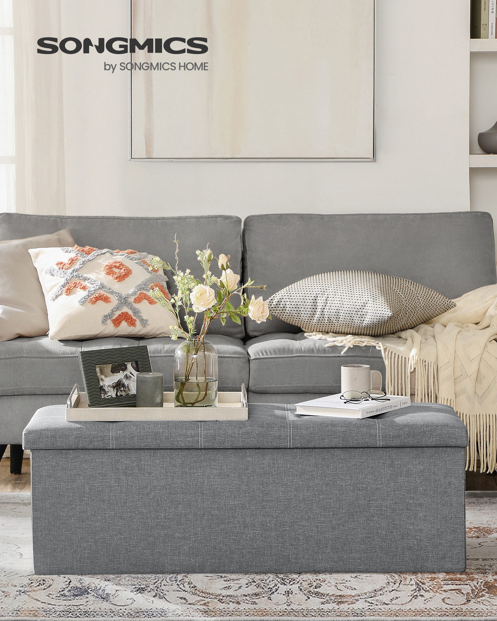 SONGMICS Sitzbank, Sitzhocker, mit Stauraum, faltbar, 76 / 110 x 38 x 38 cm günstig online kaufen
