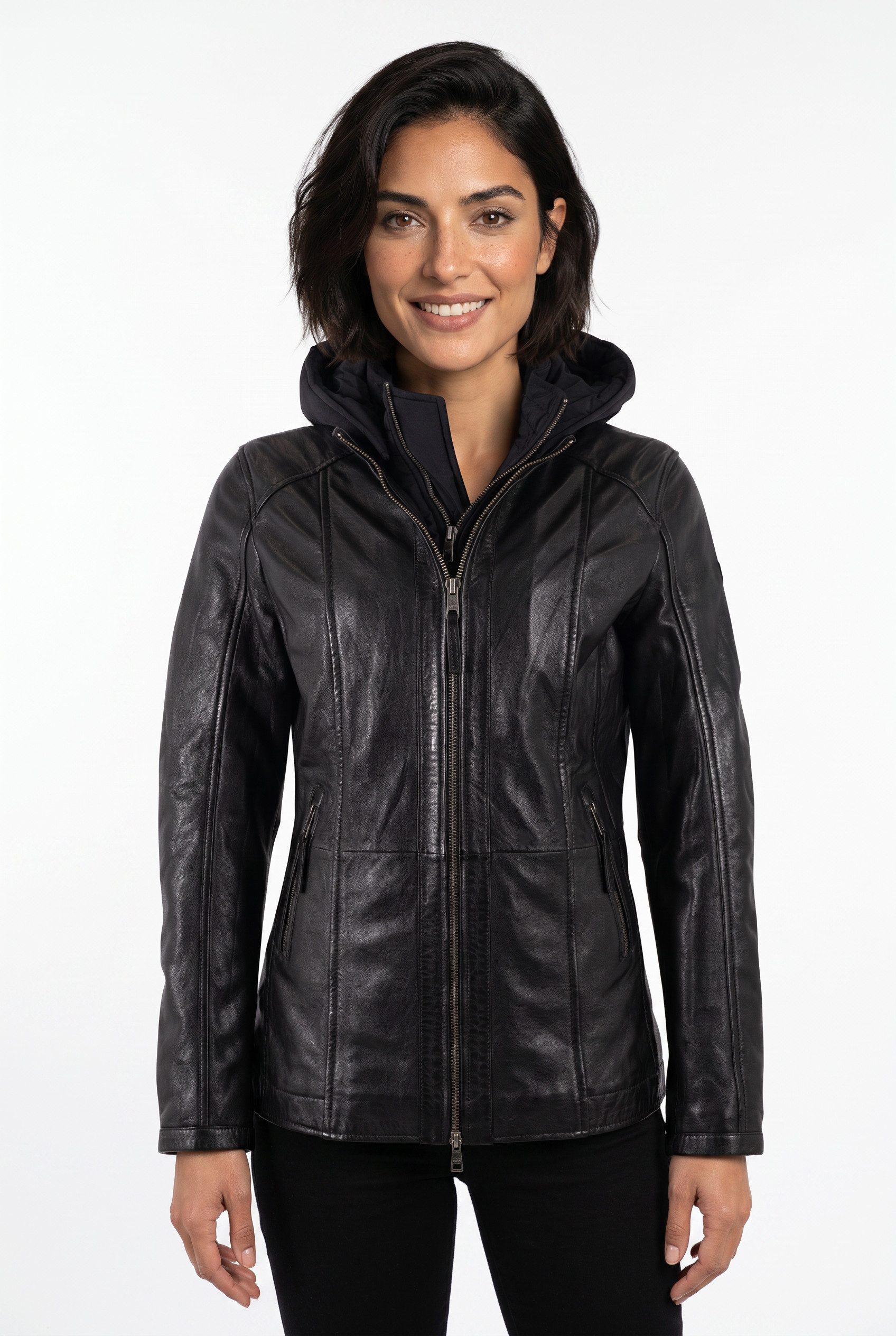 Mauritius Lederjacke MWIvara mit abnehmbarer Kapuze