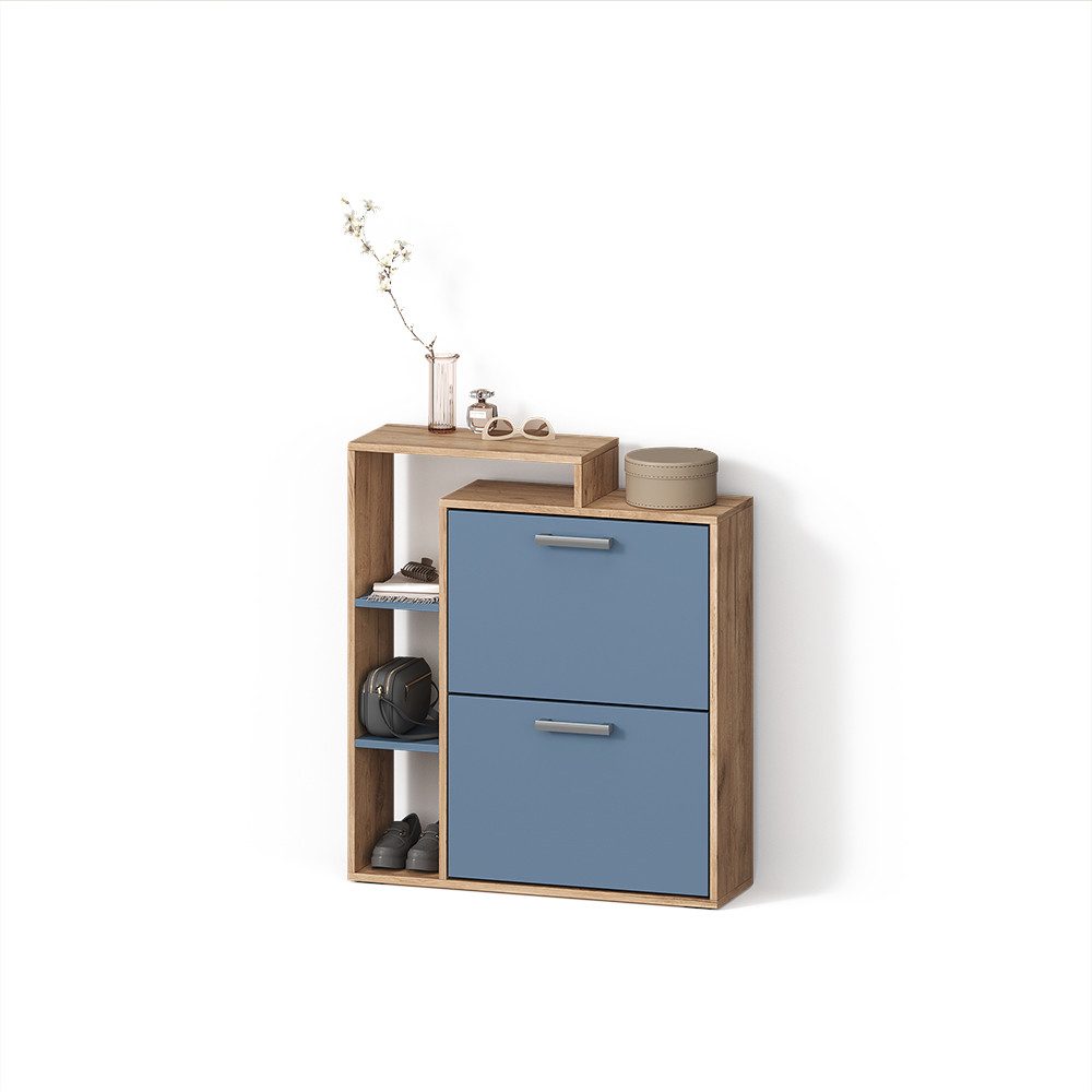 Livinity® Schuhkipper Ortello, Goldkraft Eiche/Blau/Goldkraft Eiche, 80 x 90 cm (1 St)
