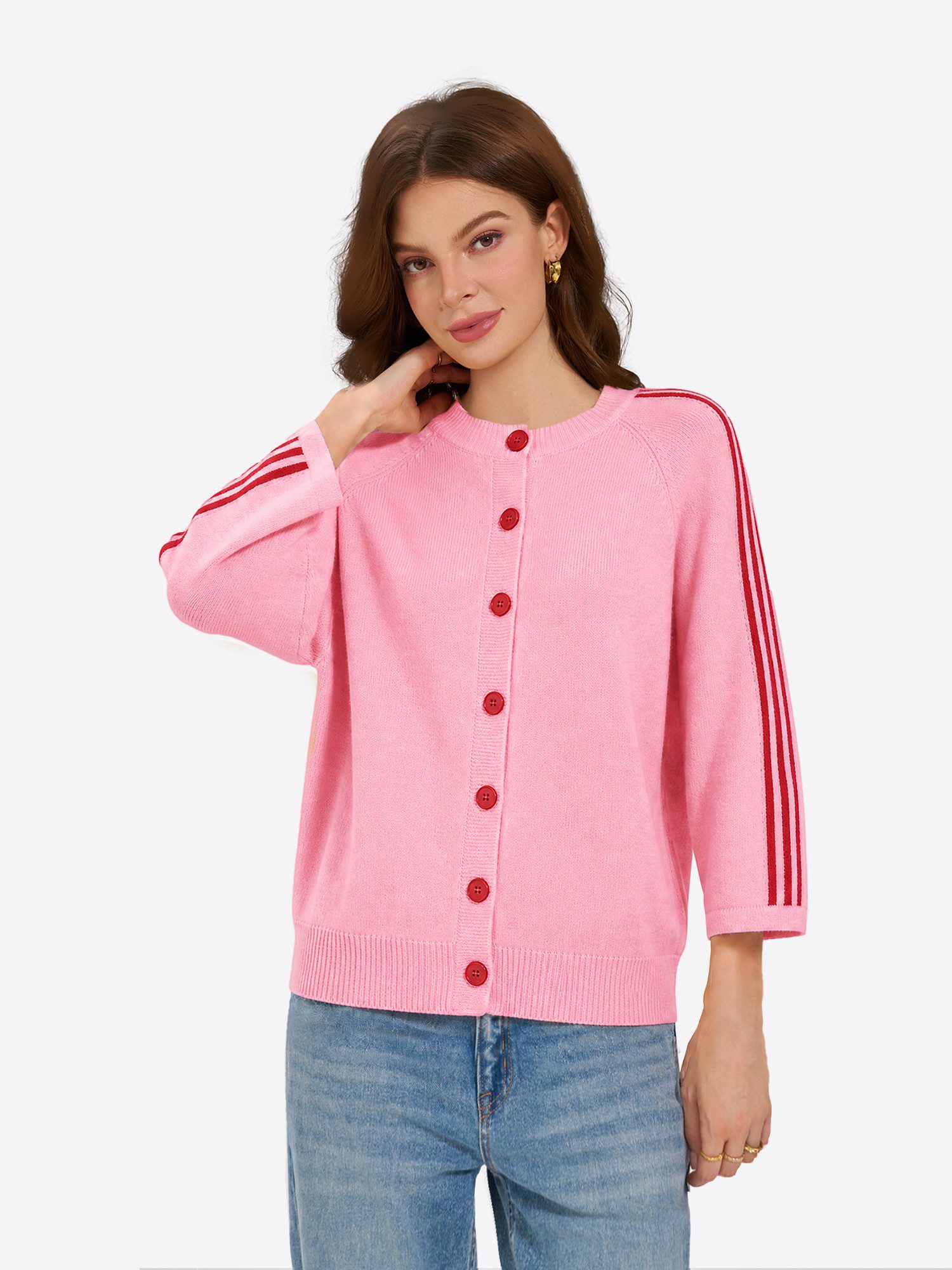 Imily Bela Cardigan Damen Strickcardigan mit Kontraststreifen (Packung, 1-tlg., 1per-Pack) mit Knöpfe
