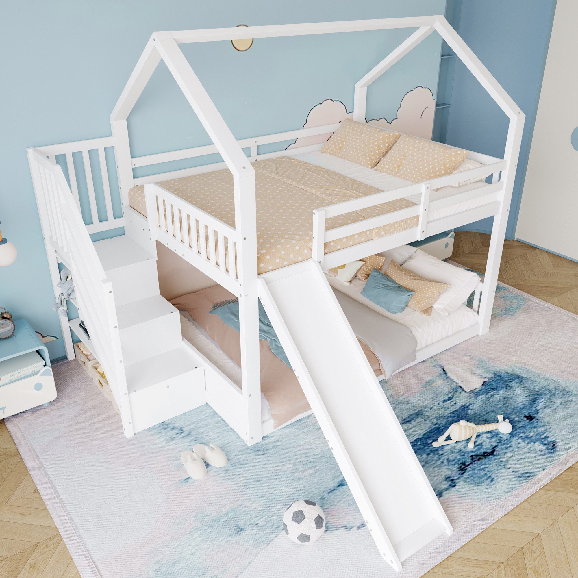 STILVORA Etagenbett 140x200 Kinderbett mit Rutsche,Hausbett günstig online kaufen