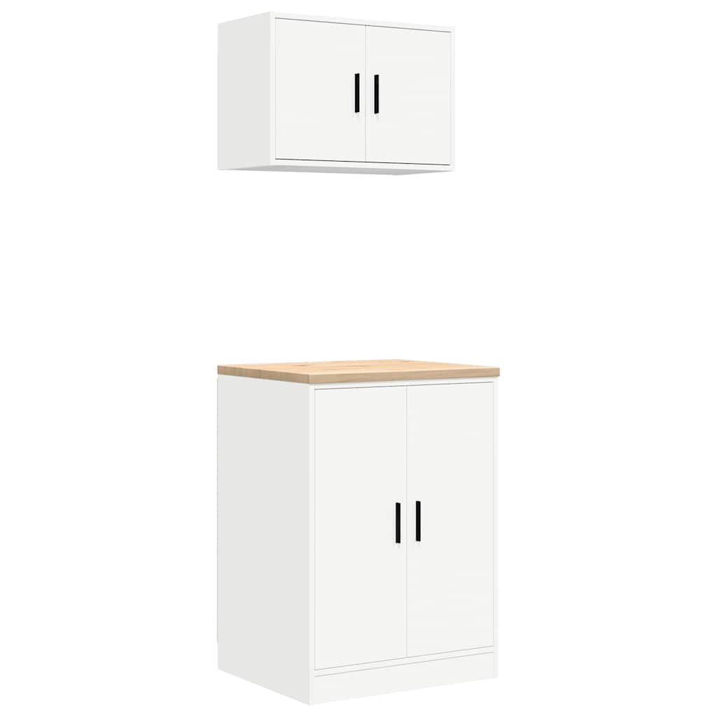 vidaXL Werkzeugschrank Garagenschränke 2 Stk. Weiß Holzwerkstoff (1-St)