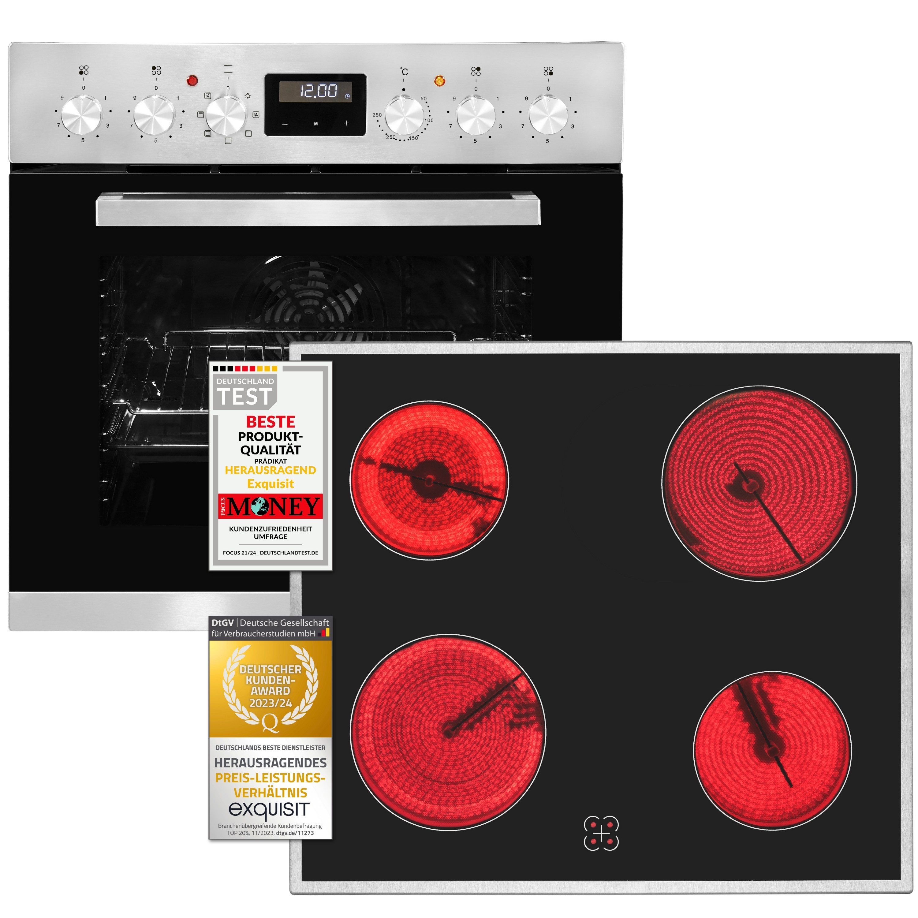 exquisit Backofen-Set EHE 157-2UR, 7 Programme, 59 L Garraumvolumen, Umluft, Edelstahlrahmen