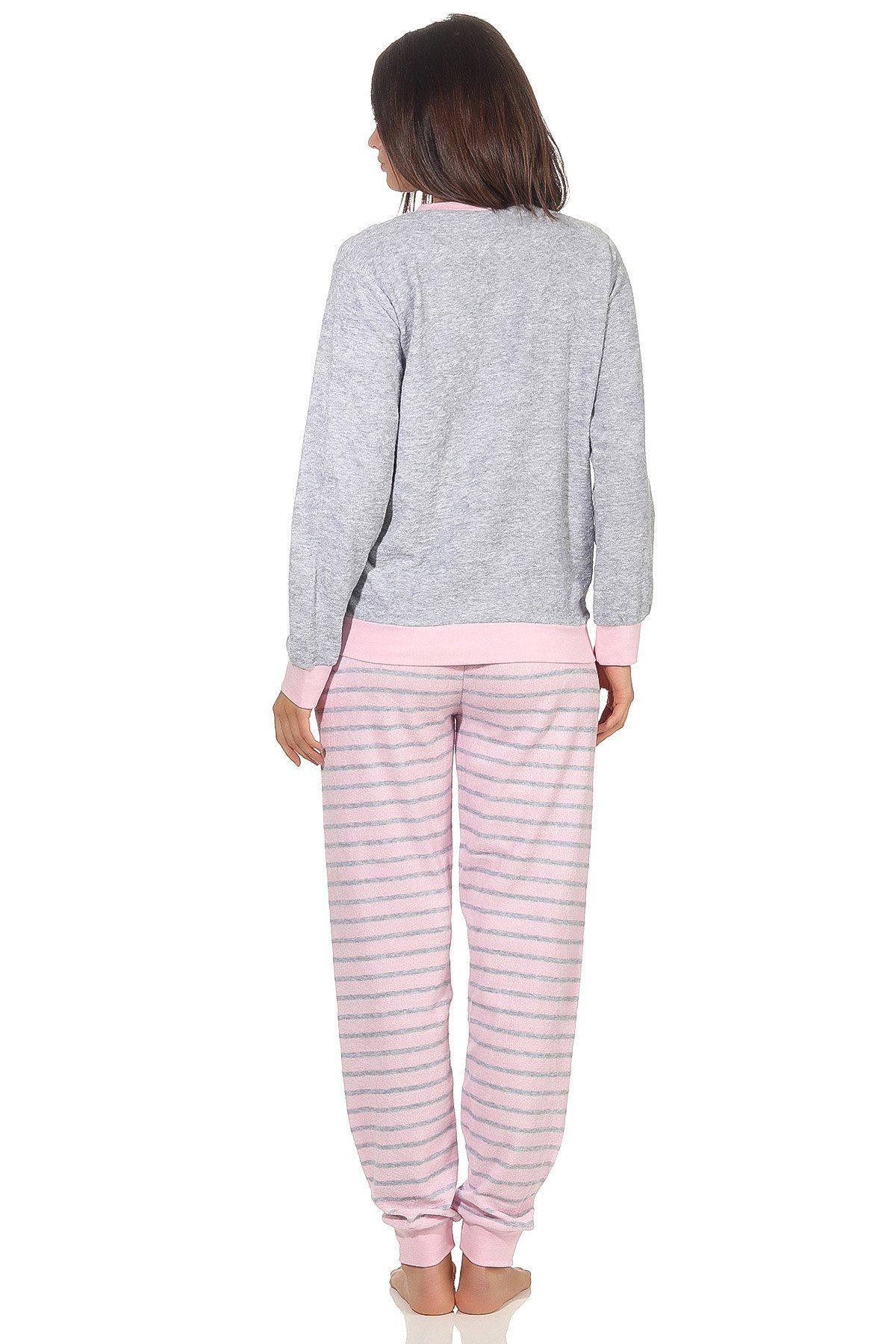 Normann Pyjama Damen Frottee Pyjama langarm mit Bündchen und Pinguin Stickerei – Bild 3 von 3