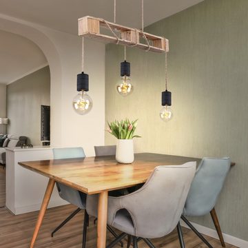 etc-shop Hängeleuchte, Holz Decken Pendel Leuchte Wohn Ess Zimmer Hanfseil Hänge Lampe