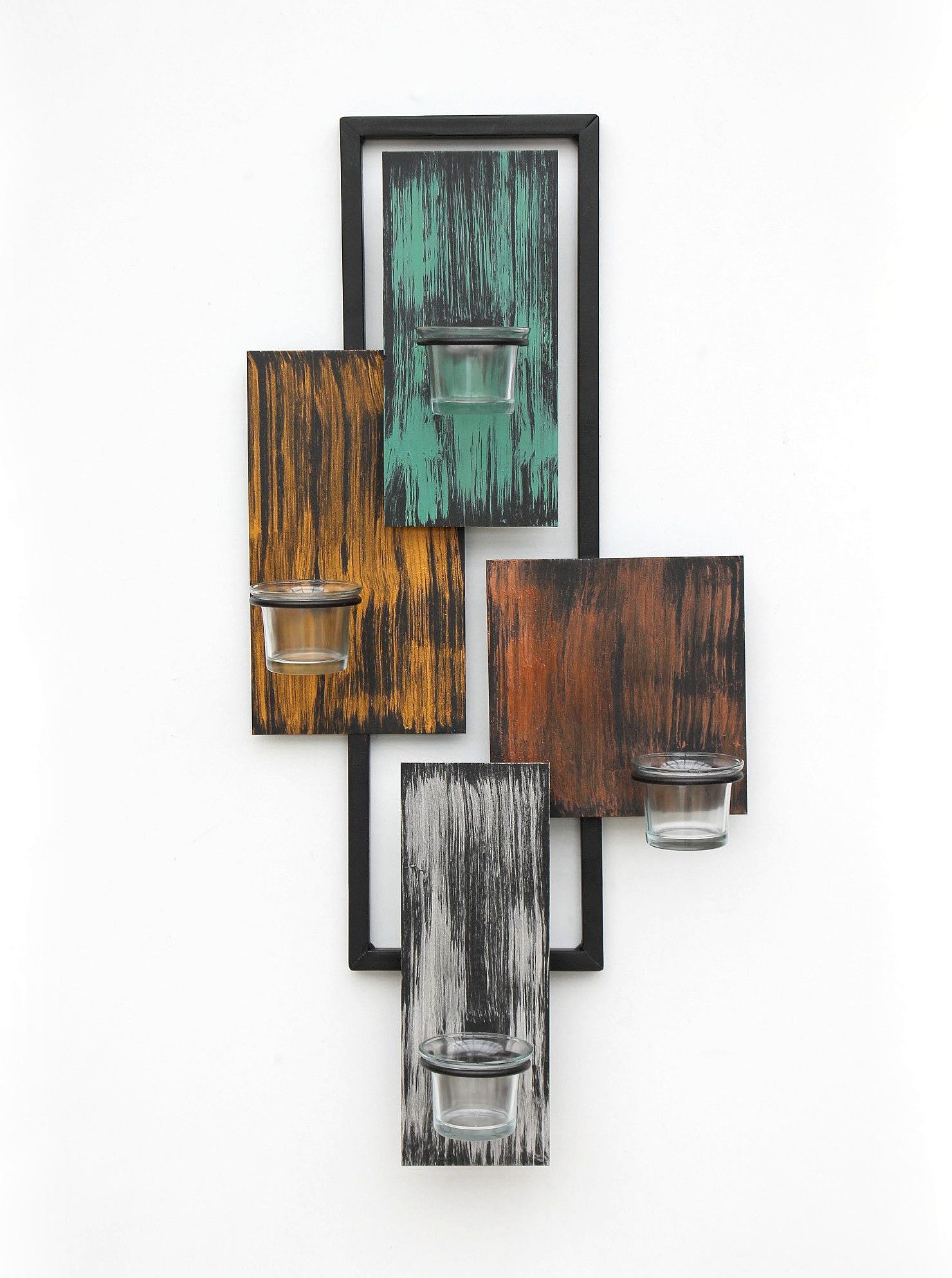 DanDiBo Teelichthalter Abstrakt Metall Wand Schwarz 61 cm Wandteelichthalter, hochwertige Verarbeitung Kerzenhalter Wandkerzenhalter Wandleuchter