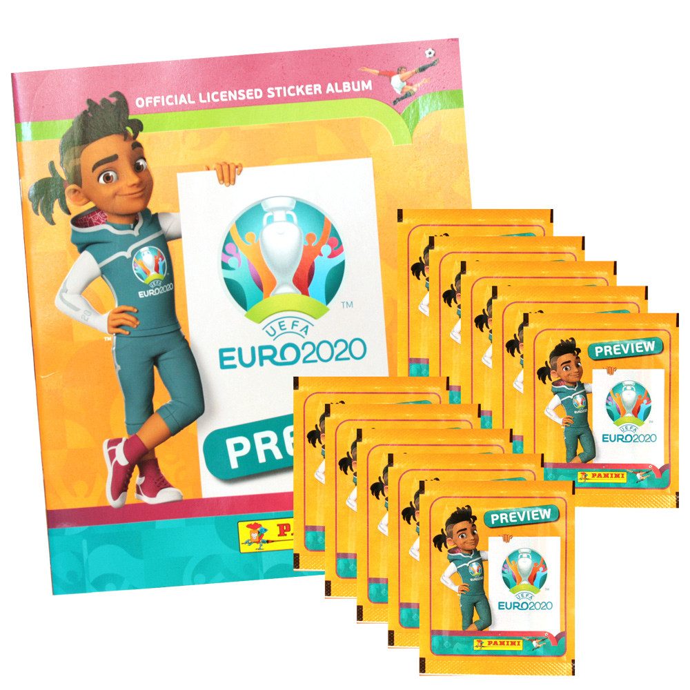 Sammelkarte EURO 2020 Preview INTERNATIONALE Sticker - 1 Album + 10 Tüten