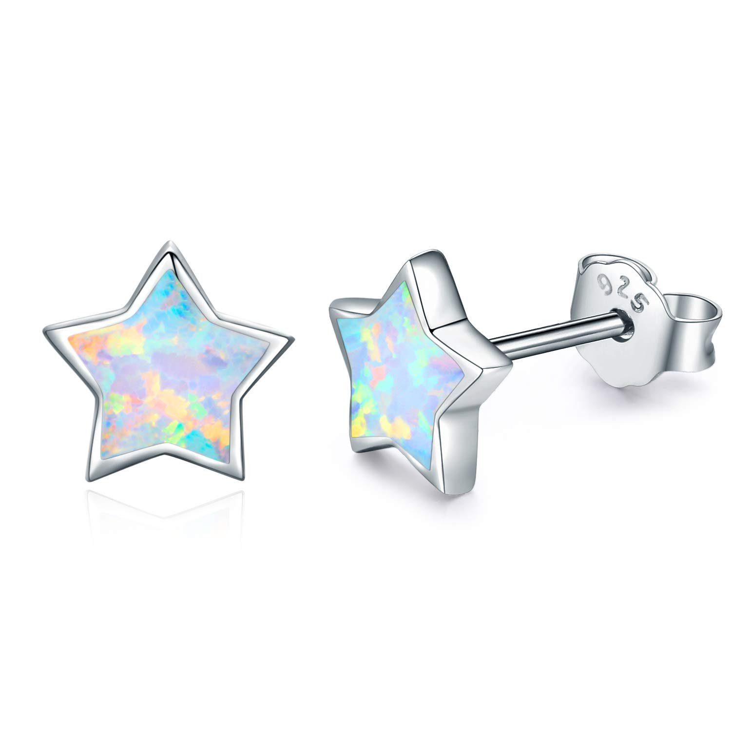 POCHUMIDUU Paar Ohrstecker Ohrringe Sterne Silber 925 Sterling Silber Opal Creolen (2-tlg), für Kinder Knorpel Ohrringe Schmuck Geschenk für Damen Mädchen