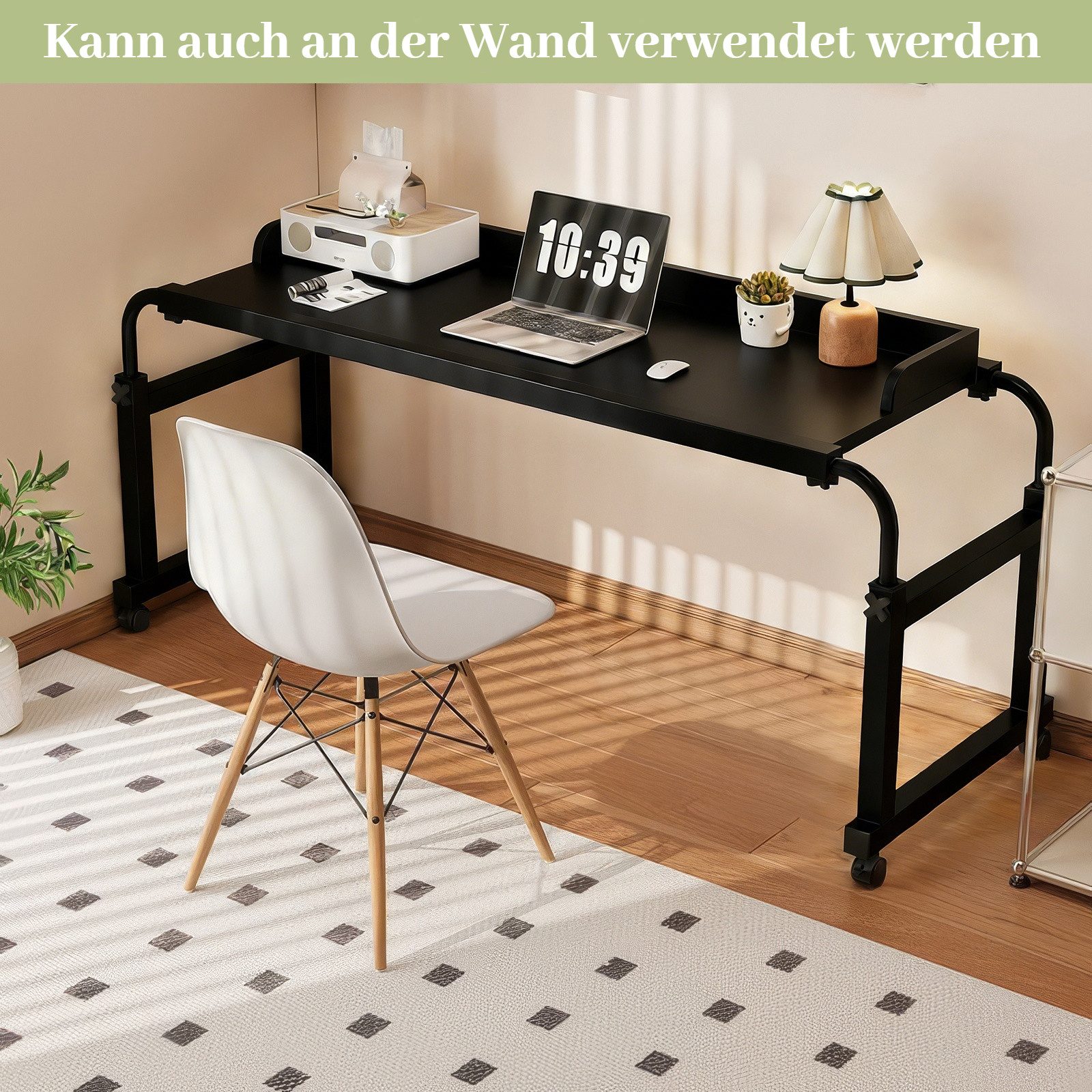BlingBin Wangentisch Überbetttisch mobiler Betttisch Beistelltisch Laptoptisch mit 4 Rollen (1er Set, 1-St., 120-210 x 45 x 65-95 cm (L x B x H), Höhenverstellbar 65-95CM/Breitenverstellbar 120-210CM für Den Zuhause
