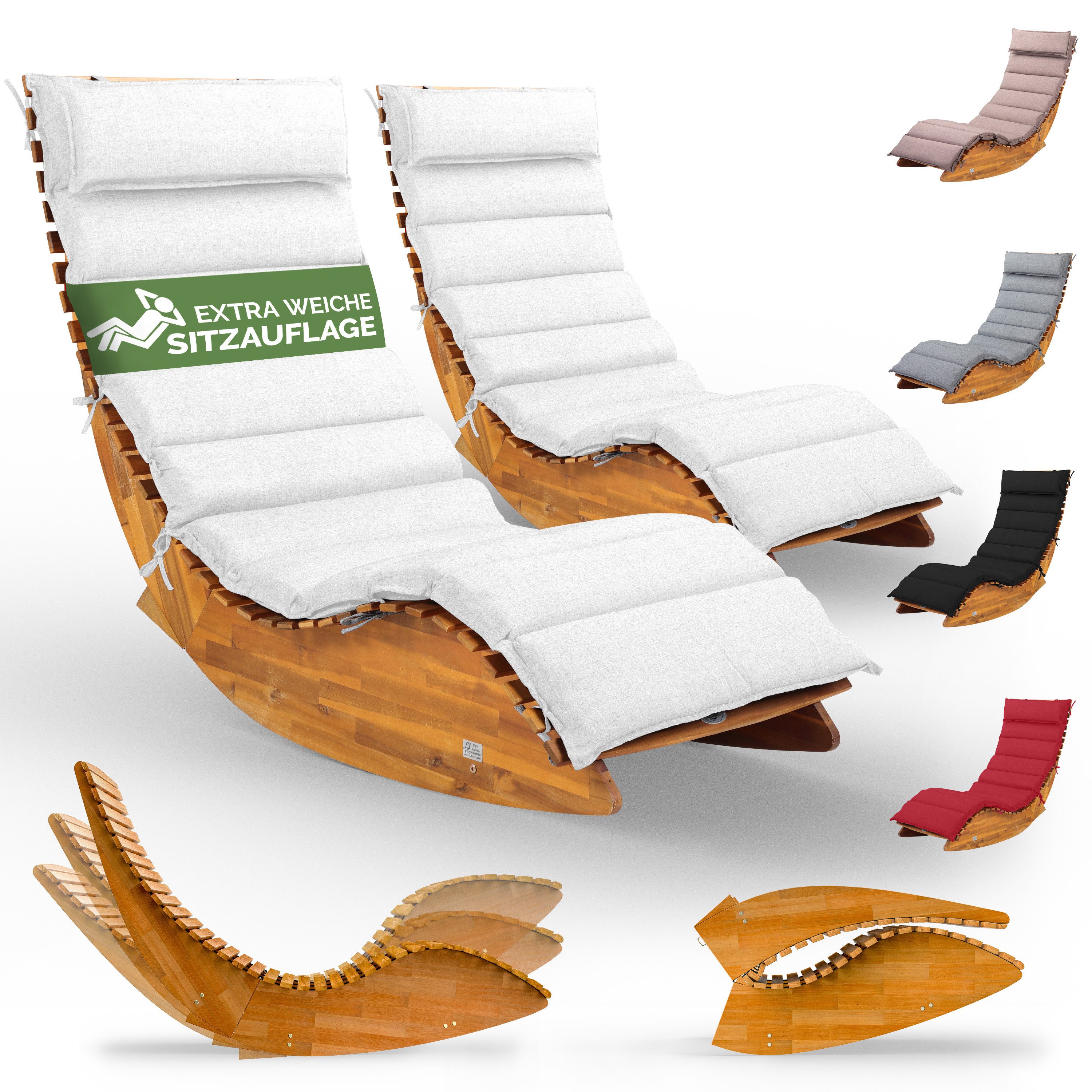 Casaria Gartenliege, 2x Sonnenliege inkl. Auflage Holz Klappbar FSC® Garten Creme