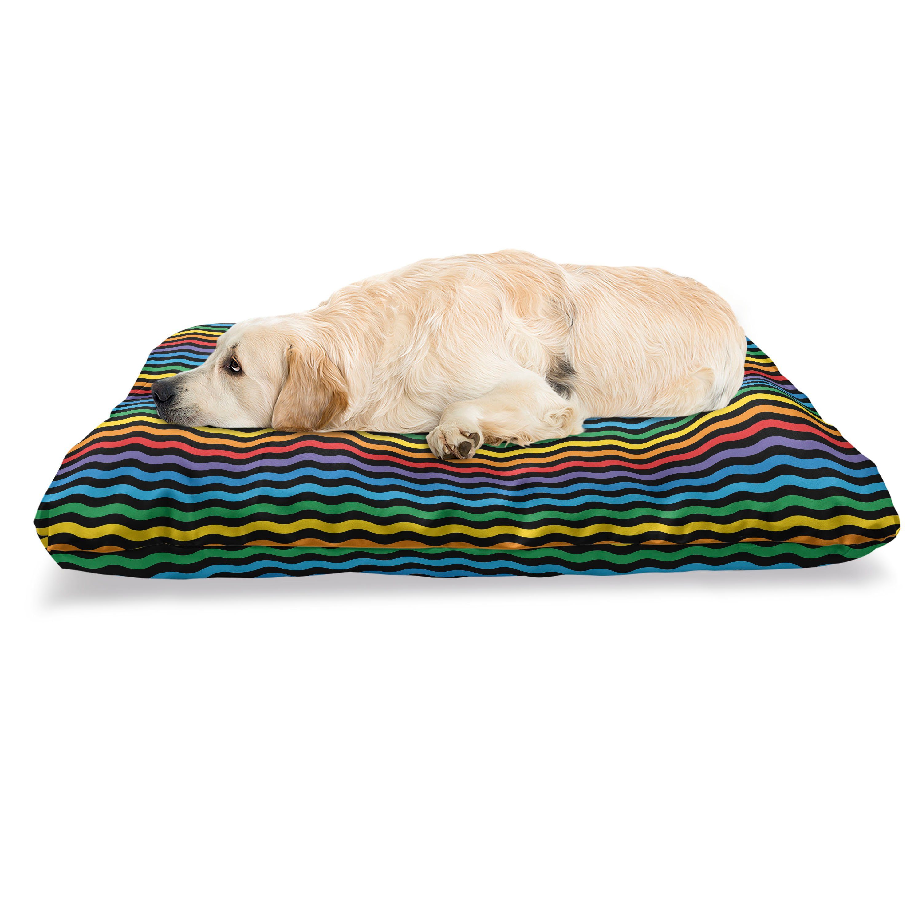 Abakuhaus Hundematratze beissfestes Kissen für Hunde und Katzen mit abnehmbaren Bezug, Lila und Gelb Optische Wellenlinie