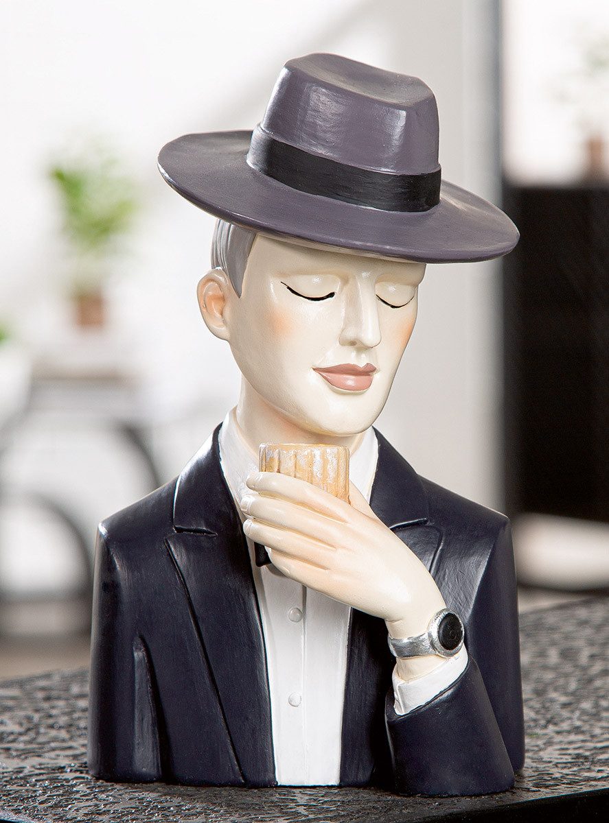 GILDE Skulptur Dekofigur Gentleman mit Whiskyglas Handbemalt Schwarz Grau 1 günstig online kaufen