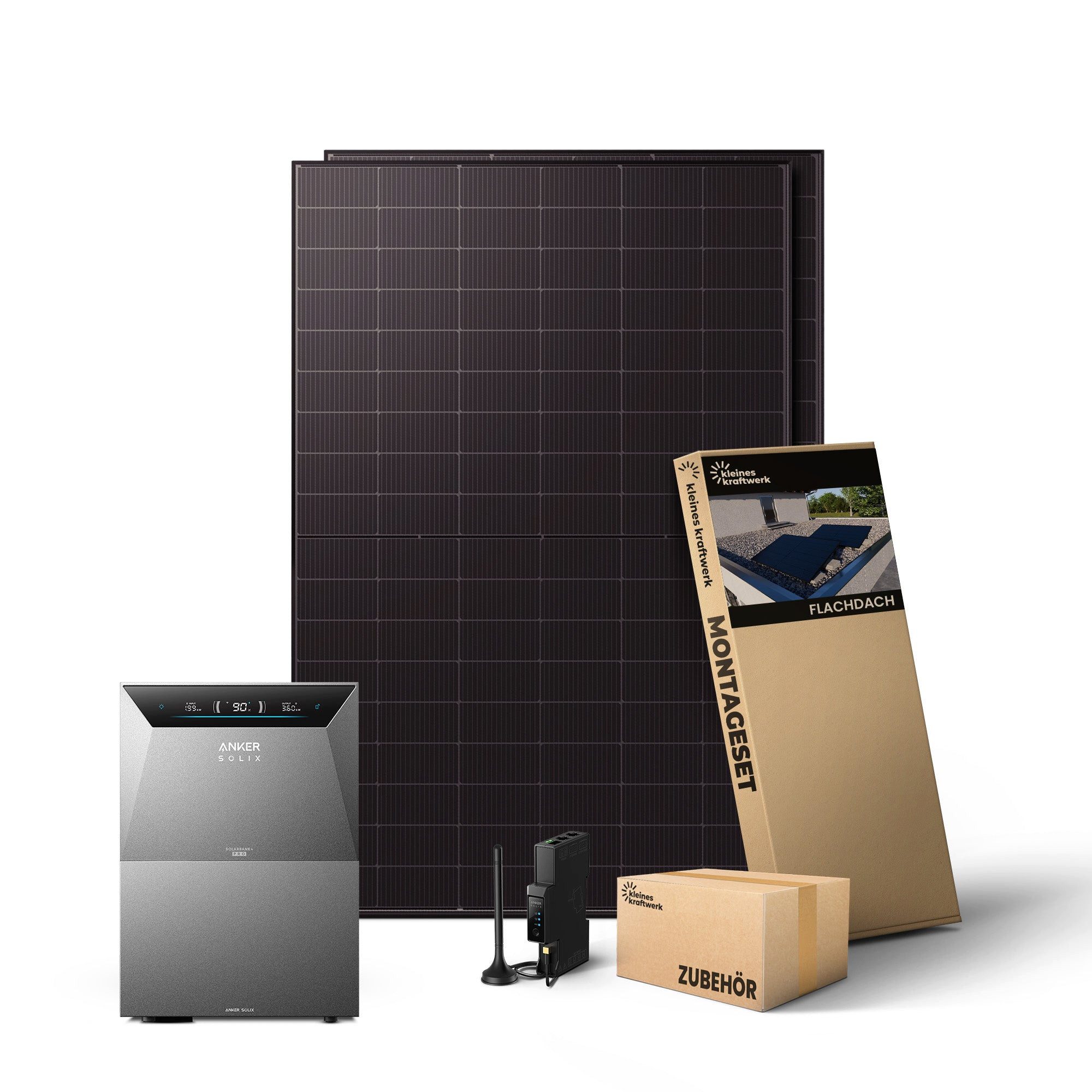 Kleines Kraftwerk Balkonkraftwerk Duo XL mit Speicher (Anker Solarbank 4 Pro), 1000 W, Monokristallin, (Flachdach/Garten, Solaranlage Komplettset mit Speicher), 2 x 500W, Anker Solarbank 4 Pro