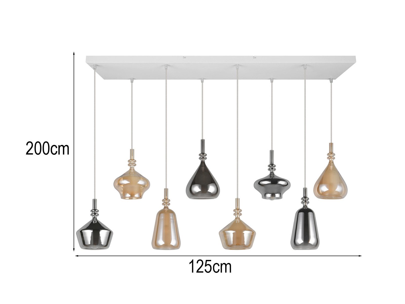 TRIO Leuchten LED Pendelleuchte mehrflammig Lampenschirme Glas B: 125cm, dimmbar, LED wechselbar, warmweiß, groß-e Designer Hängelampe hängend Esstisch & Kochin – Bild 4 von 5