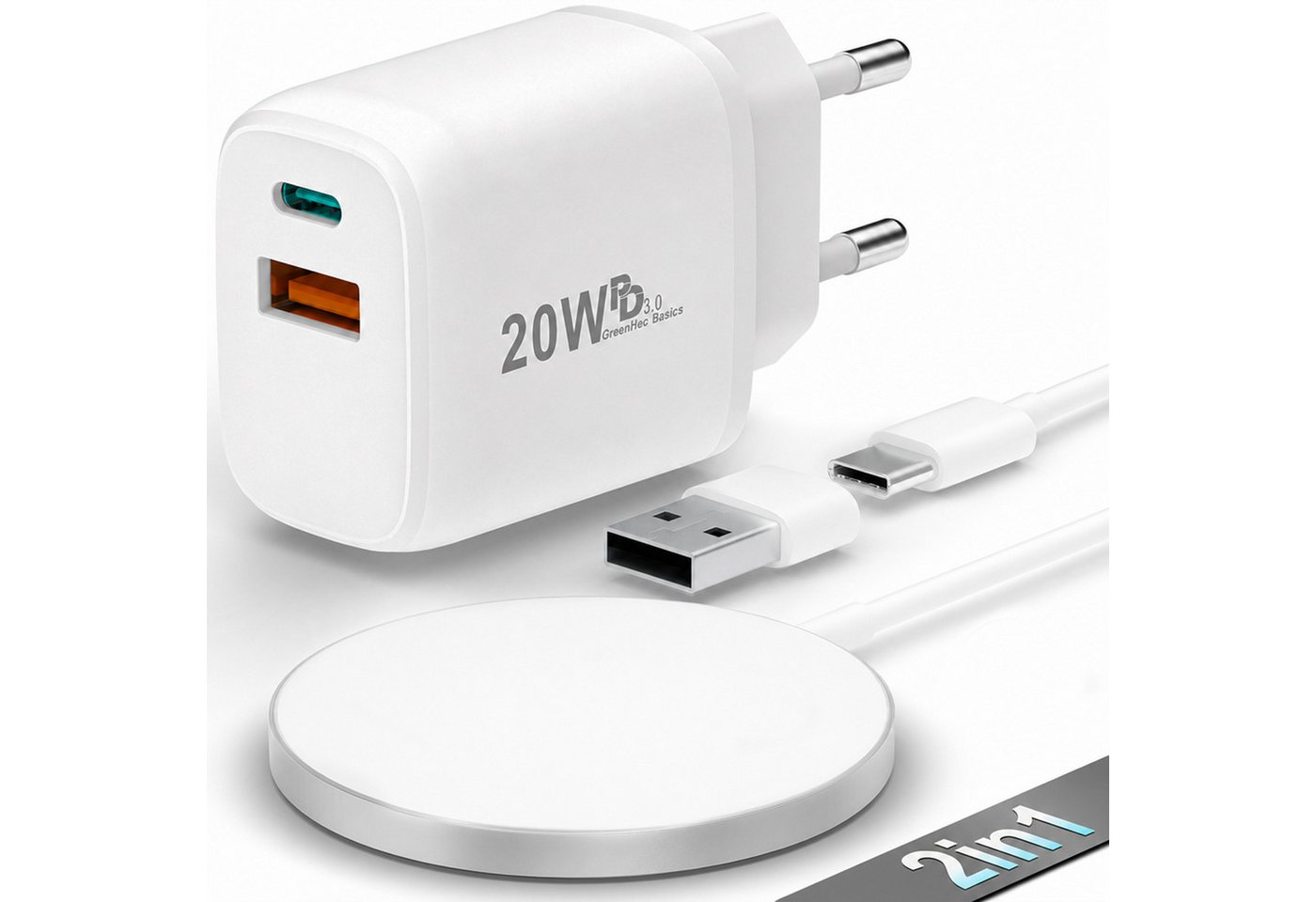 GreenHec MagSafe Ladegerät Wireless Charger Induktive Ladestation Kabellose 15w Wireless Charger (5,00 mA, Set, Magnetic MagPad + USB-A Adapter, iPhone 18 17 16 15 14 13 Pro Max Kontaktloses Kabellos Laden Induktion)