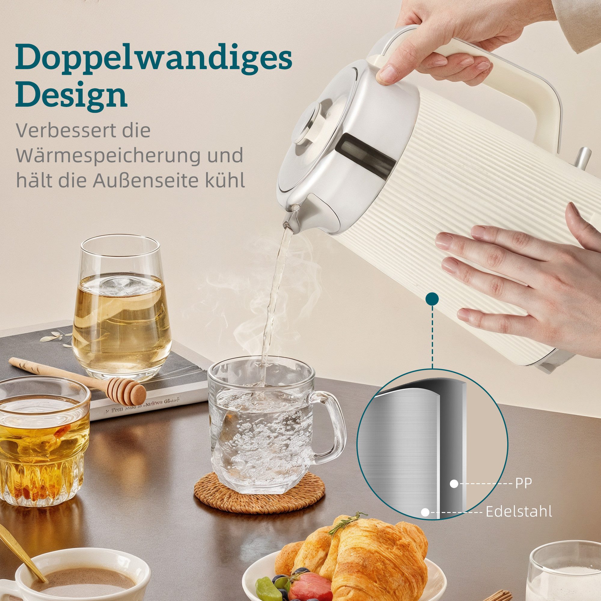 HOMCOM Frühstücks-Set Wasserkocher Toaster Set 1,7L mit Edelstahl-Innenraum 2200W (2-tlg), 4 Scheiben Toaster mit 7 Bräunungsstufen, Kalkfilter – Bild 5 von 5