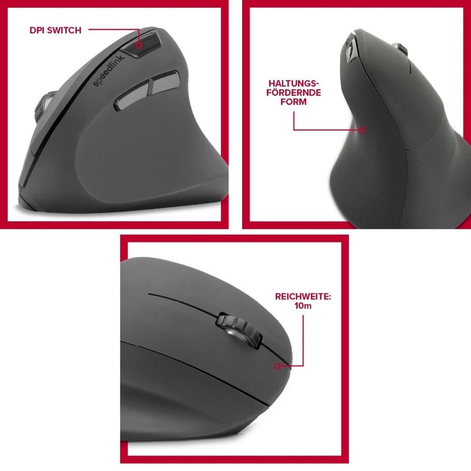 Speedlink PIAVO Vertical Wireless Mouse Maus Vertikal Mäuse (Vertikal Ergonomisch Vorbeugung von Handschäden 5 Tasten)