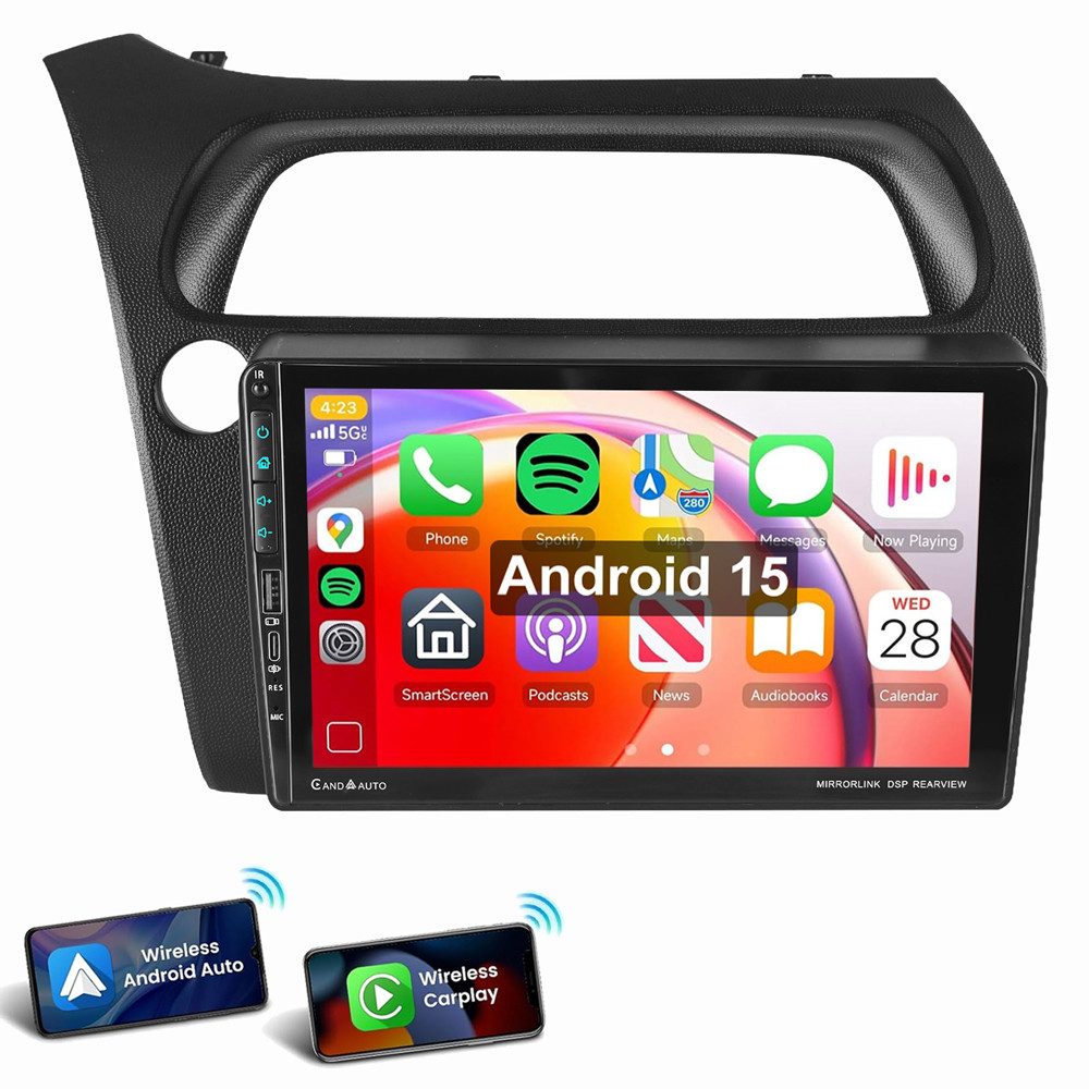 ESSGOO Für Honda Civic VIII 2006-2011 Type-C 4+64G Autoradio Autoradio (Digitalradio (DAB), RDS, FM, AM, Apple Carplay Android Auto GPS Navi WIFI Bluetooth)