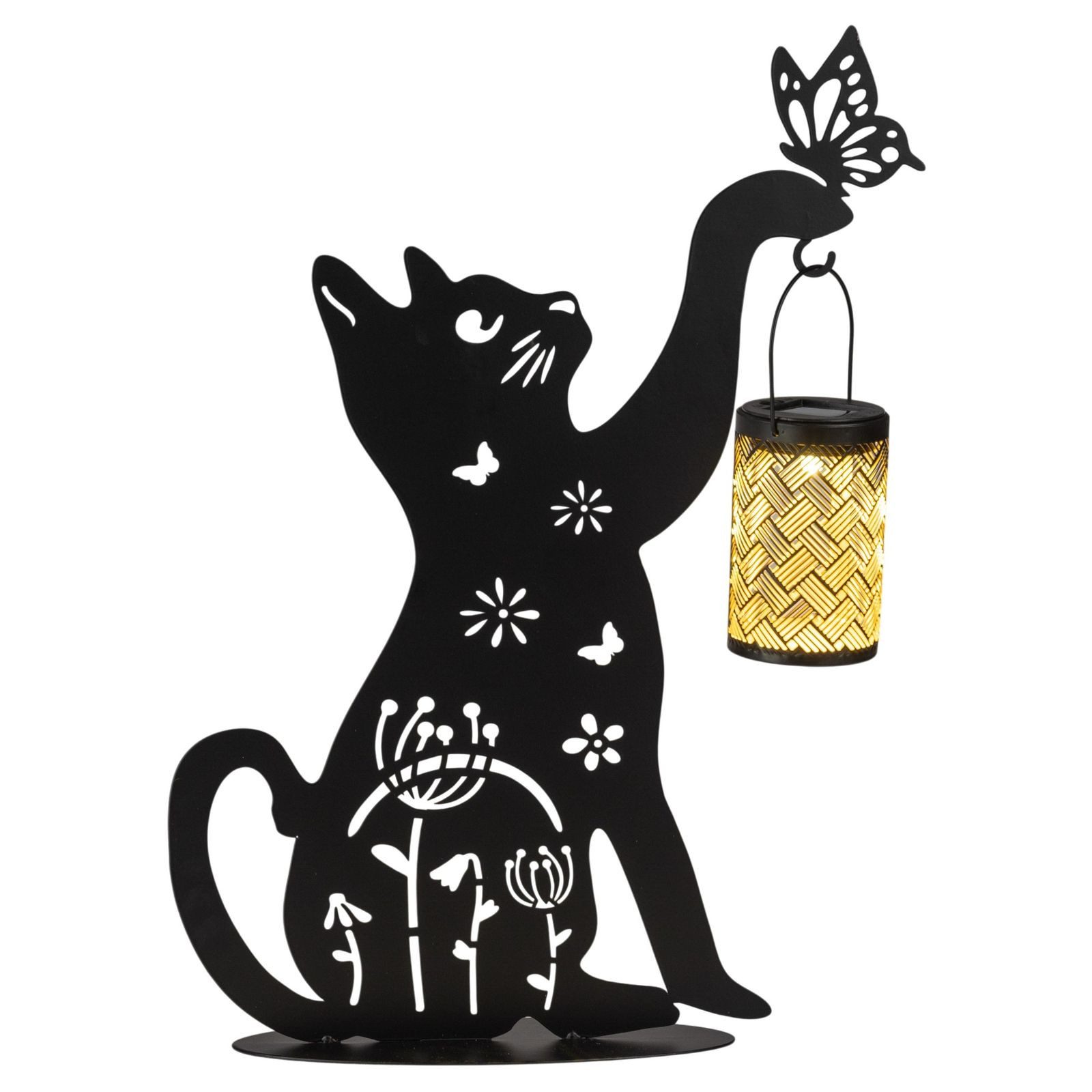 formano Gartenfigur Solar Katze mit Laterne Metallfigur 50 cm mit LED Solarlaterne IP44