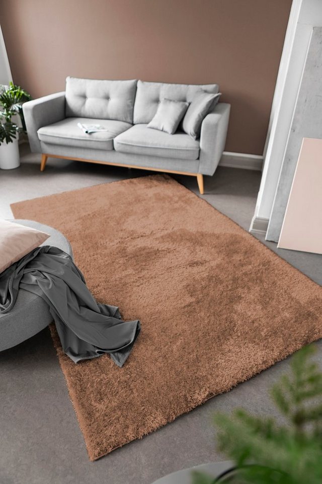 Hochflor-Teppich Gela, LUXOR living, rechteckig, Höhe: 45 mm, Uni Farben,  weich und flauschig, ideal im Wohnzimmer & Schlafzimmer