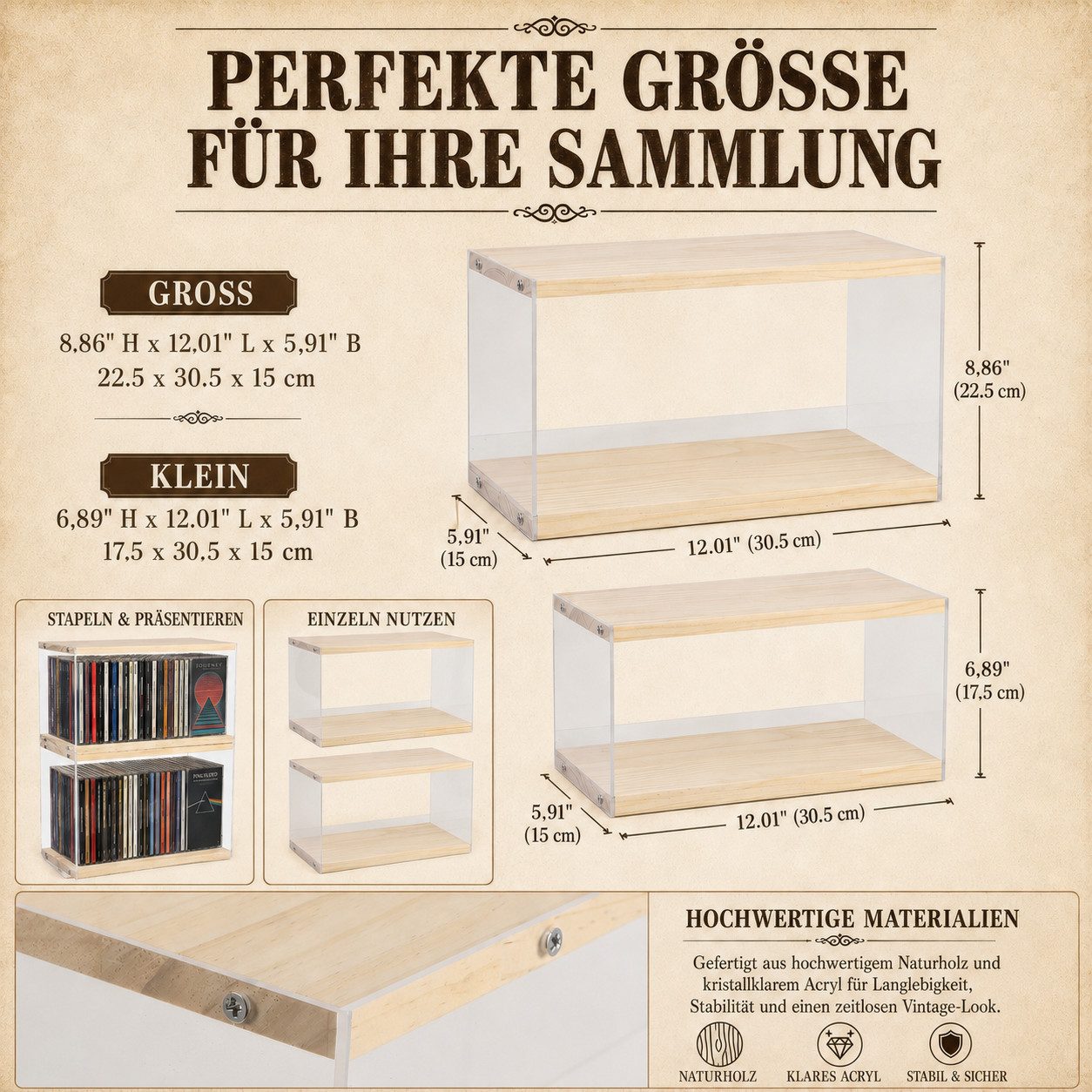 BlingBin CD-Regal CD-Halter aus Holz und Acryl, stapelbare CD-Ständer für bis zu 60 CDs, CD-Tischständer 2-tlg., CD-Aufbewahrung für Standard-CD-Hüllen, Medien- – Bild 4 von 5