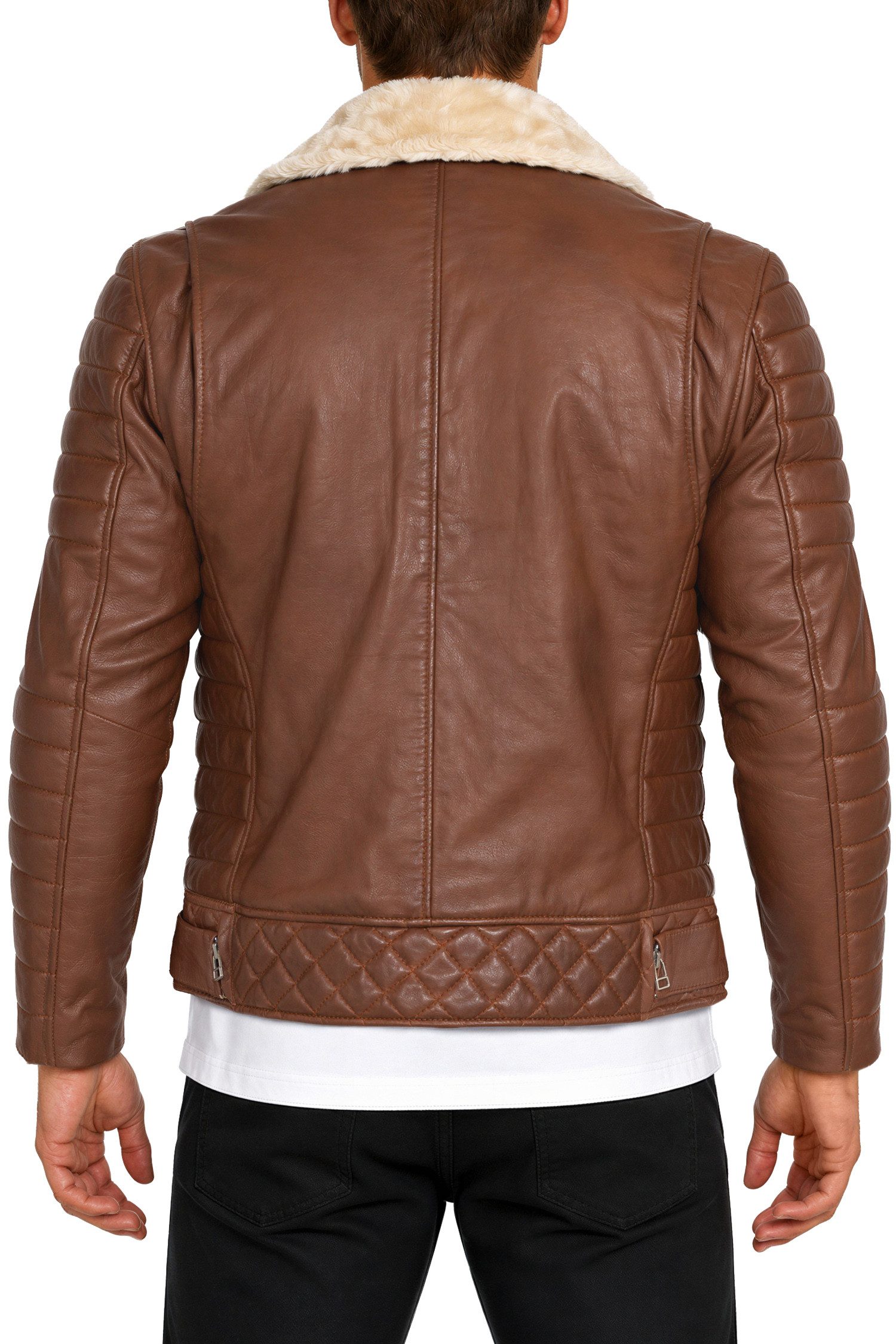 Reichstadt Lederjacke Herren Slim Fit Bikerjacke Black Zipper RS008LUX gefüttert mit Steppmustern – Bild 2 von 5