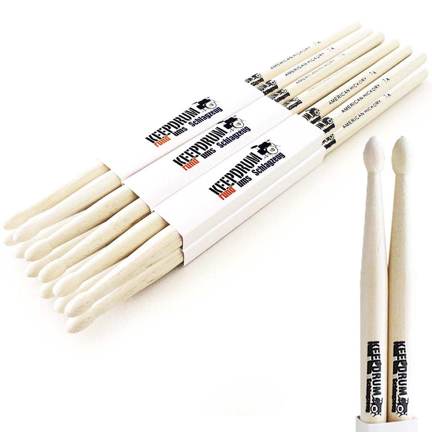 keepdrum Drumsticks keepdrum Schlagzeugstöcke 7A Hickory Drumsticks 6 Paar (Drumsticks, Drumsticks), 7A Hickory Drumsticks 6 Paar