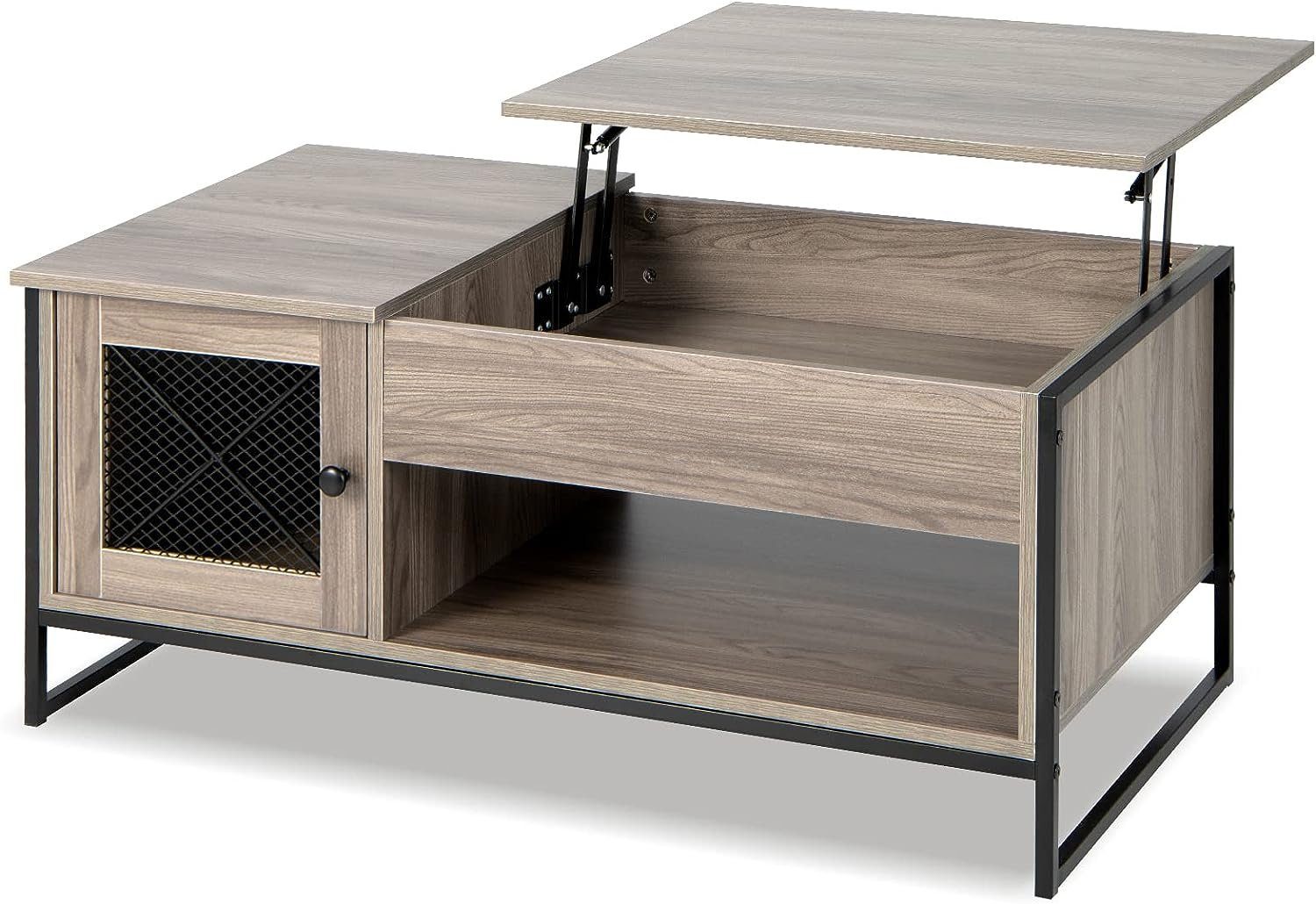 KOMFOTTEU Couchtisch Beistelltisch, höhenverstellbar, mit Lift-Top & Ablagen