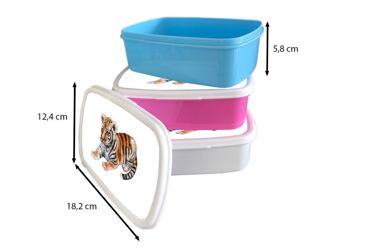 MuchoWow Lunchbox Tiger - Baby Mädchen Jungs Weiß, (2-tlg), Brotdose, - und Brotbox Kunststoff, für Erwachsene, und Kinder für