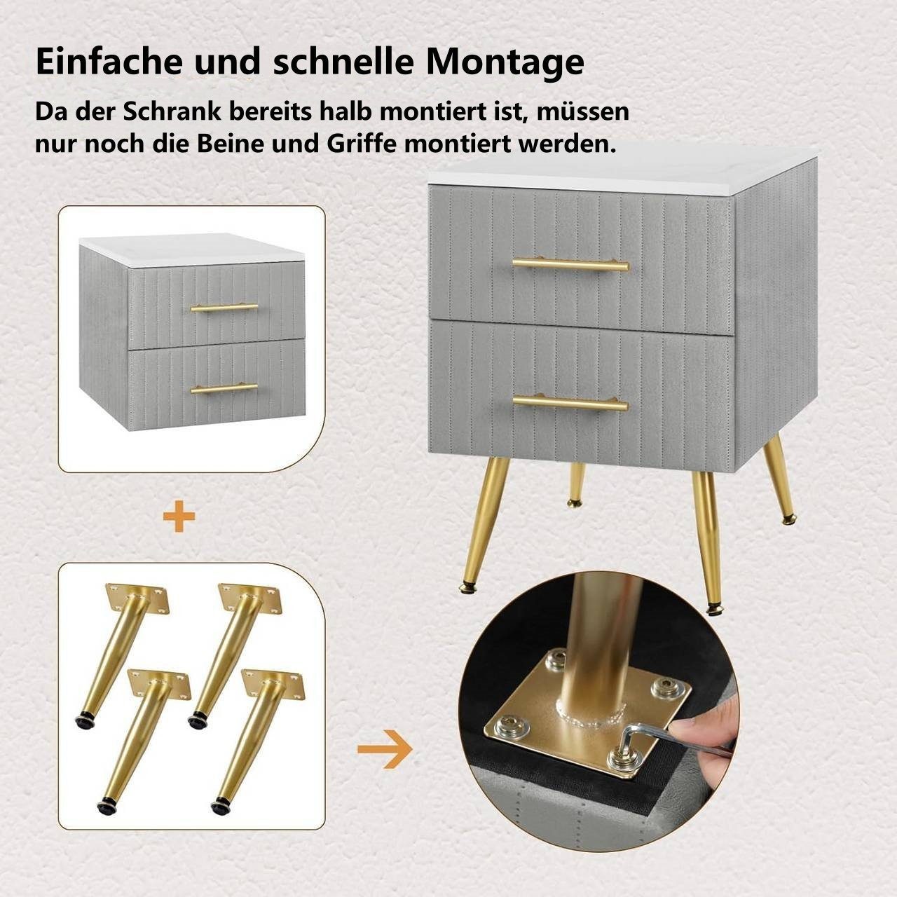 Woltu Nachttisch (1-St), Nachttisch mit 2 Schubladen aus MDF Samt rosa