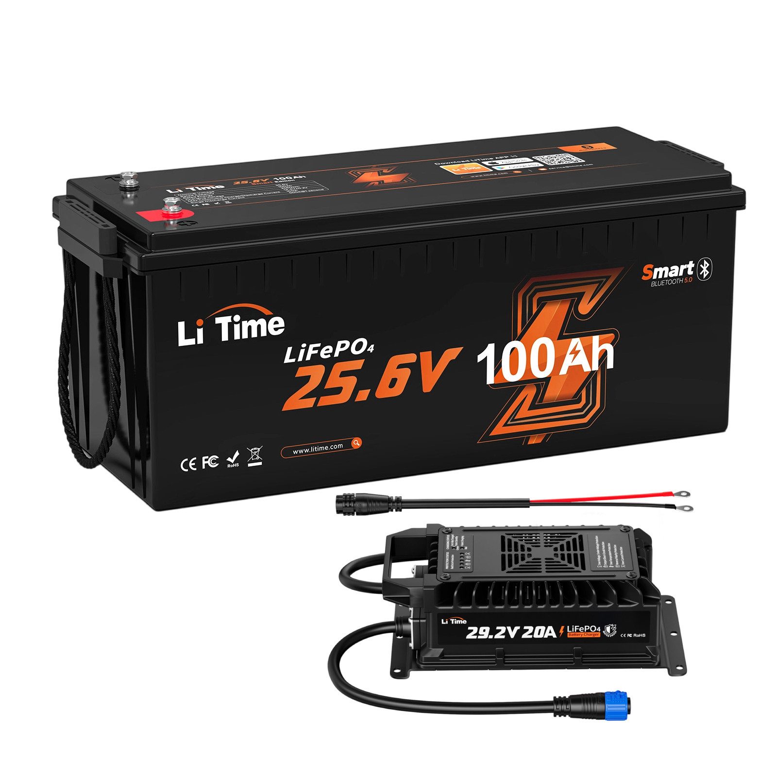 LiTime LiTime 24V (29,2 V) 20 A wasserdichtes Lithium-Batterieladegerät Akku-Set (24 V, 2 St)