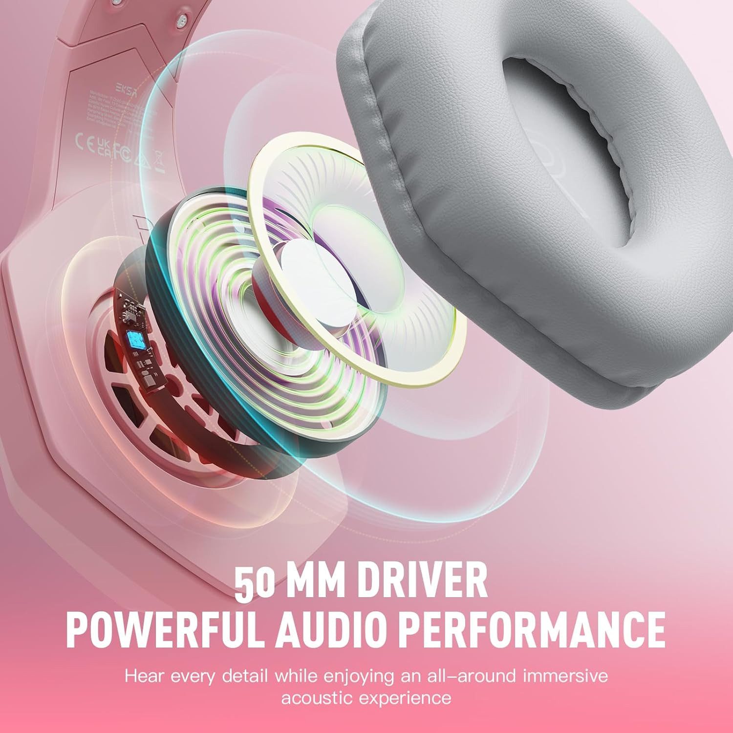 EKSA USB mit Mikrofon und Surround Sound Gaming-Headset (Ergonomische Ohrhaken und weiche Silikonaufsätze garantieren sicheren Halt und hohen Komfort bei intensiven Bewegungen., RGB Over-Ear Kopfhörer für PC PS4 PS5 mit Noise Cancelling Mikrofon)