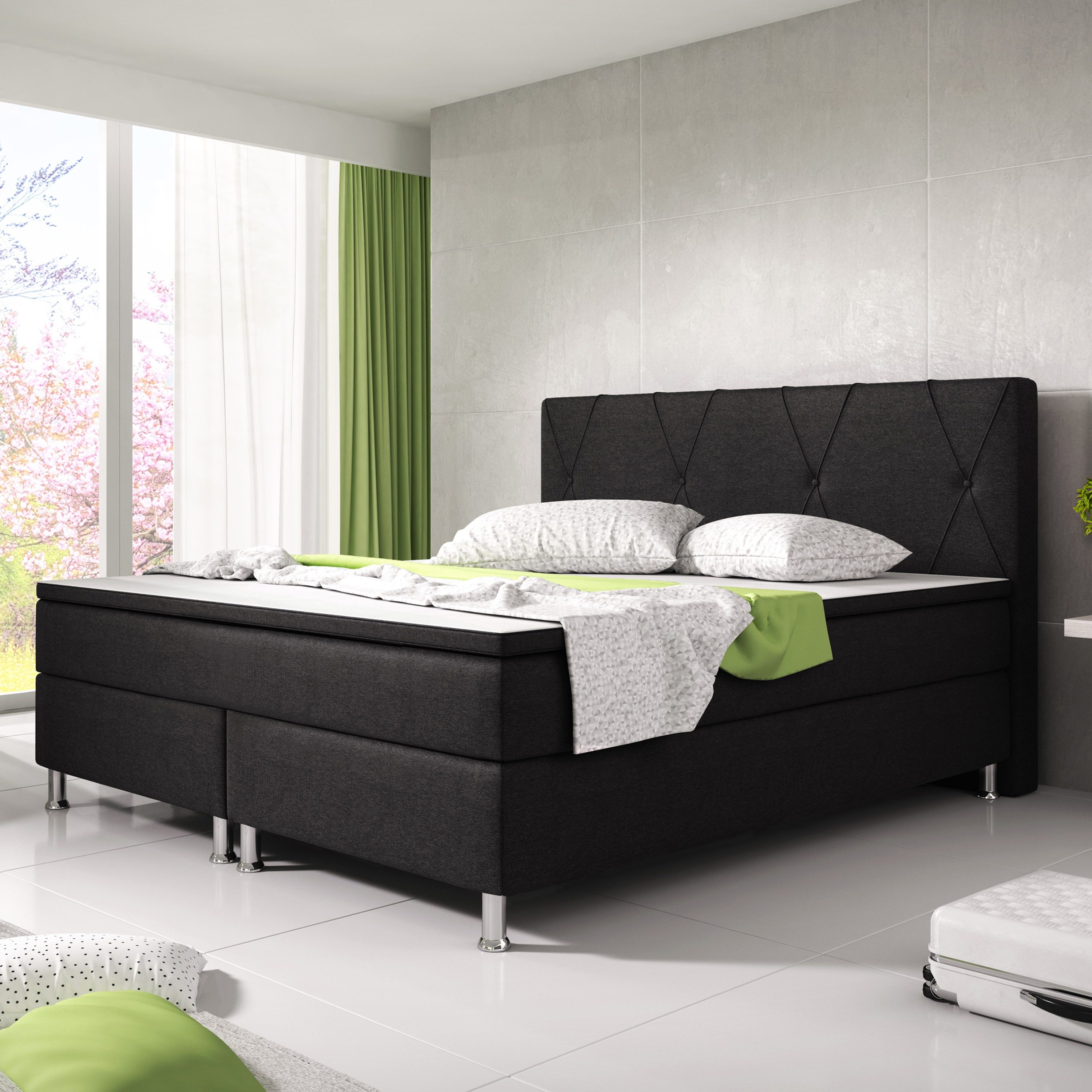 inter Boxspringbett Boston 140x200 cm –7-Zonen-Taschenfederkern H3 Matratzen – inkl.Topper, inkl. Topper und Matratze