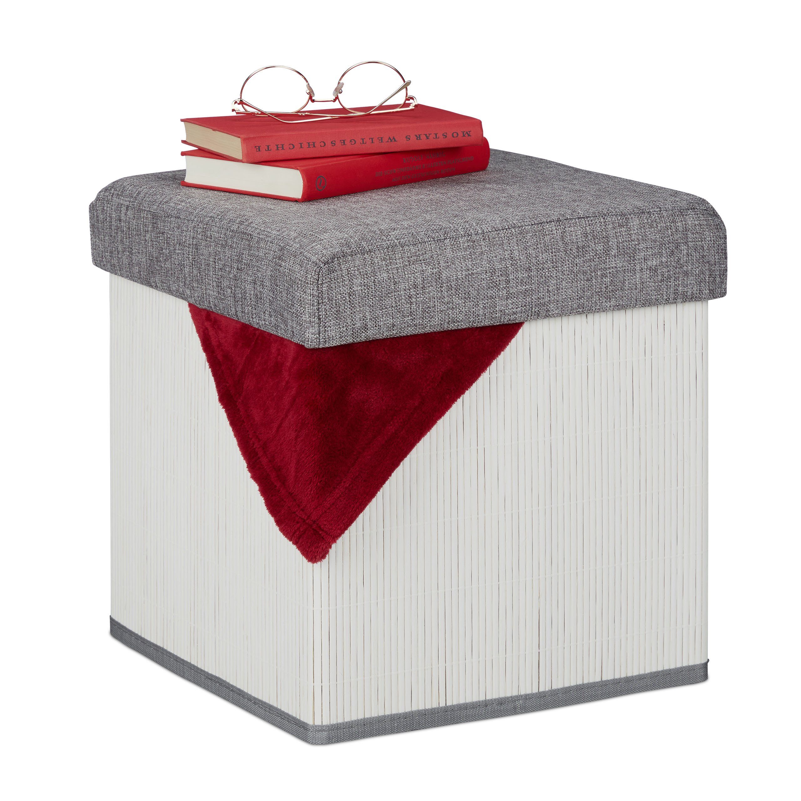 Stauraumhocker Weißer Sitzhocker mit Stauraum