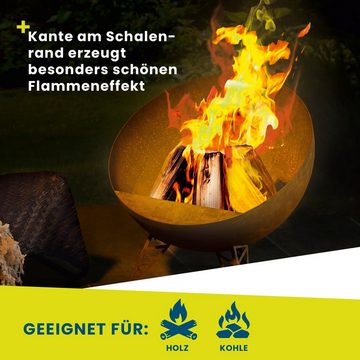 Hoberg Feuerschale Feuerkorb Rost-Patina Ø58cm Halbkugel inkl. Wasserablauf, Flammeneffekt Wetterbeständig und stabil.
