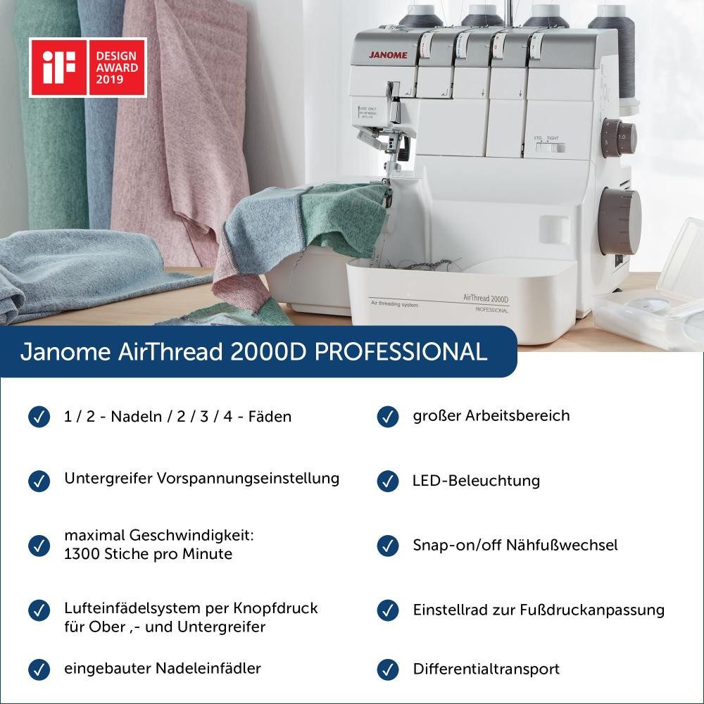 Janome Overlock-Nähmaschine - AirThread 2000D PROFESSIONAL mit Lufteinfädelung