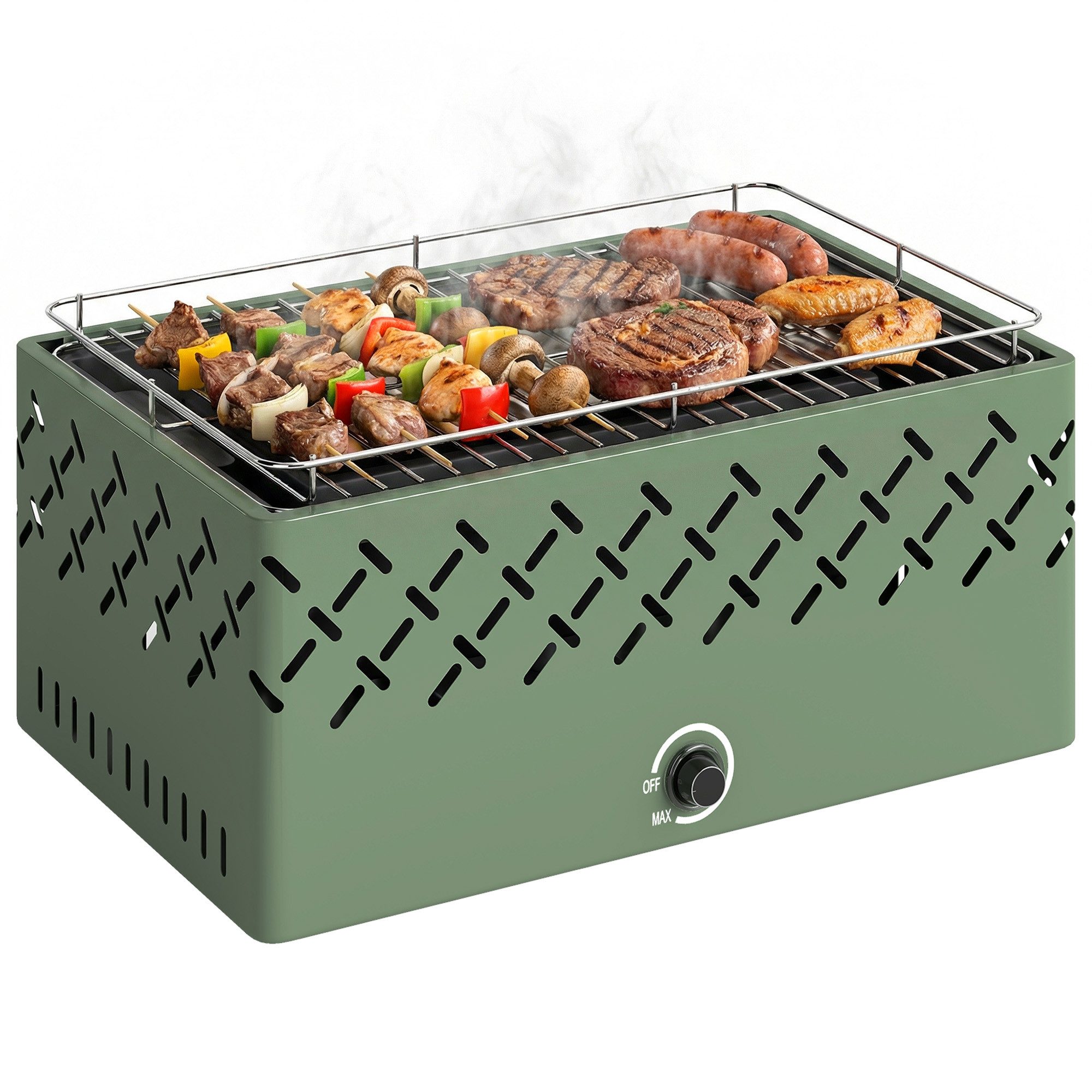 MC Star Holzkohlegrill Holzkohlegrill 45,5 x 29 x 21 cm mit integriertem Ventilator, einstellbarer Temperatur und Kohleschale, Hellgrün