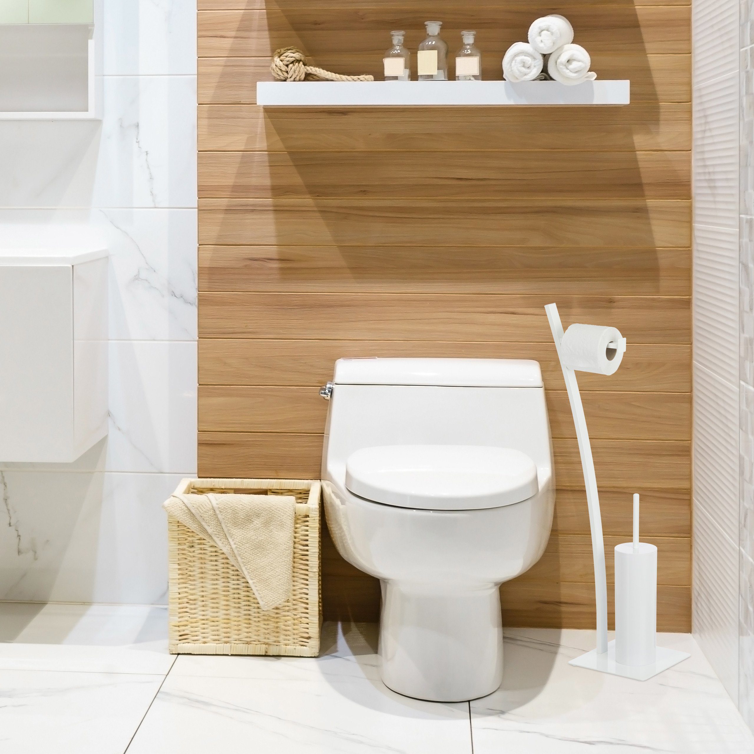 relaxdays Toilettenpapierhalter WC-Garnitur weiß (3-St) – Bild 5 von 5