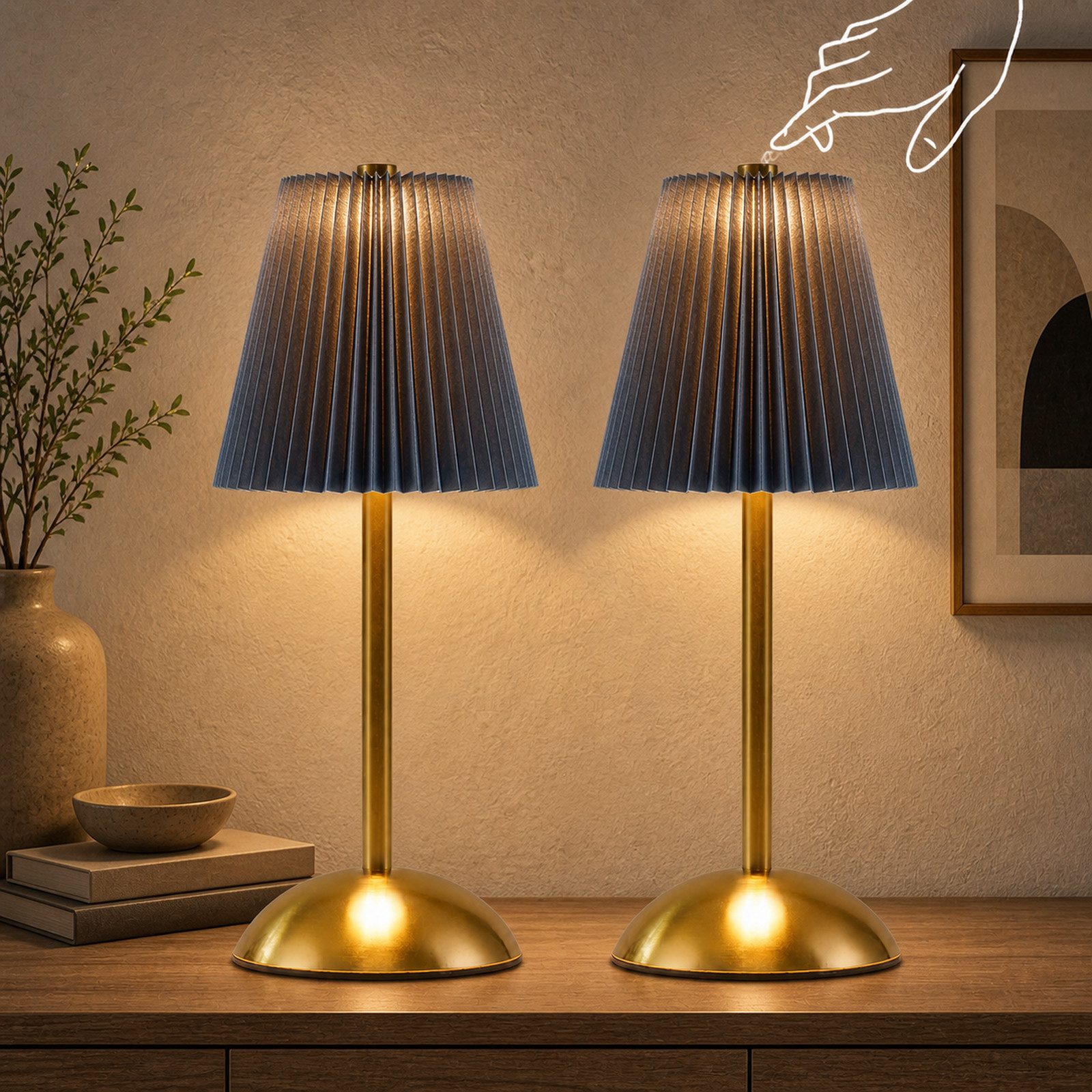 Nettlife LED Tischleuchte Nachttischleuchte 2er Stoff Schwarz/Grün/Weiß/Orange/Graublau, 3 Lichtfarben, Schlafzimmer Wohnzimmer Arbeitszimmer Büros Eingangsbereiche