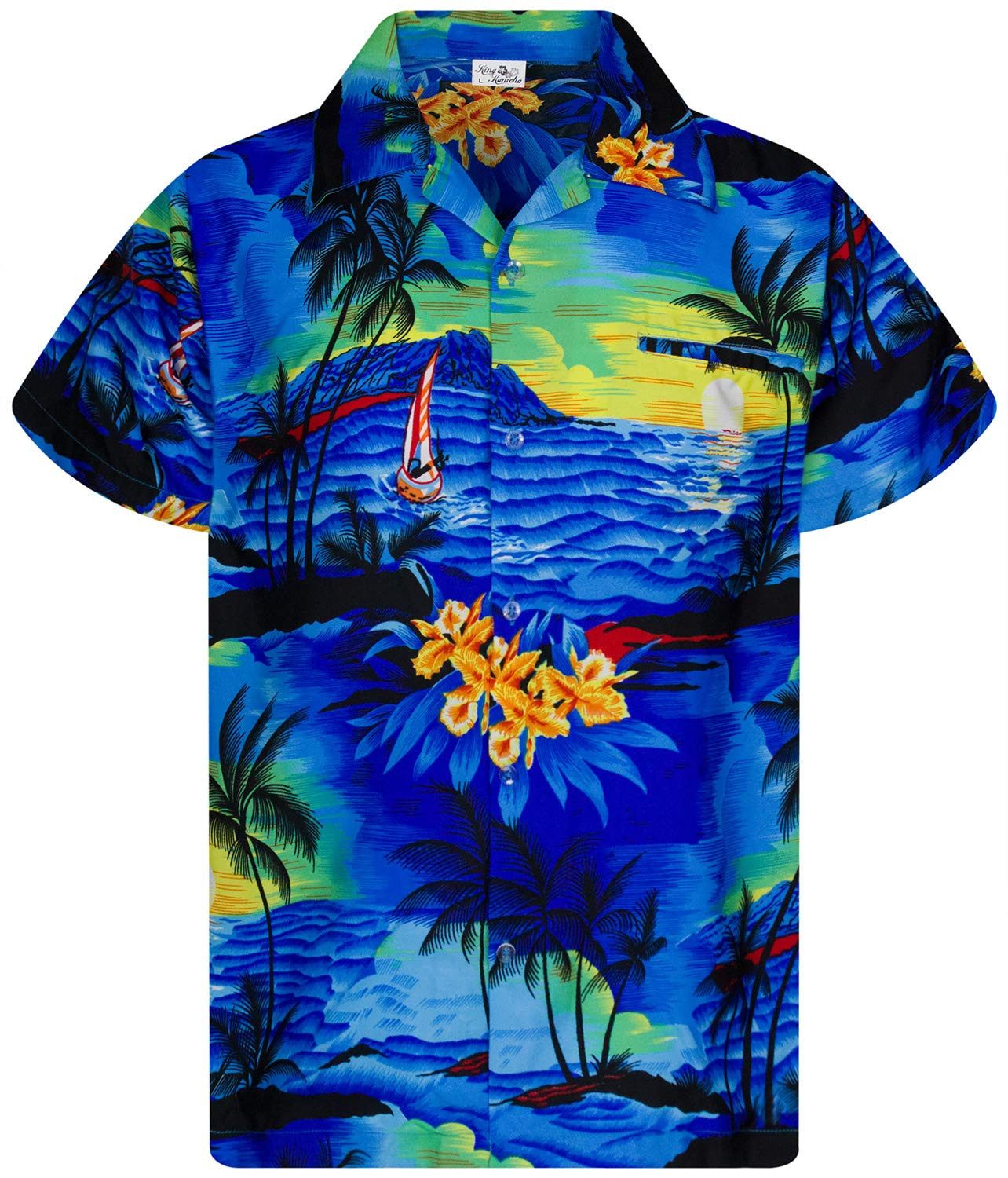 King Kameha Hawaiihemd Surf Kids Funky Hawaii-Hemd Kinder Kurzarm Front-Tasche Unisex