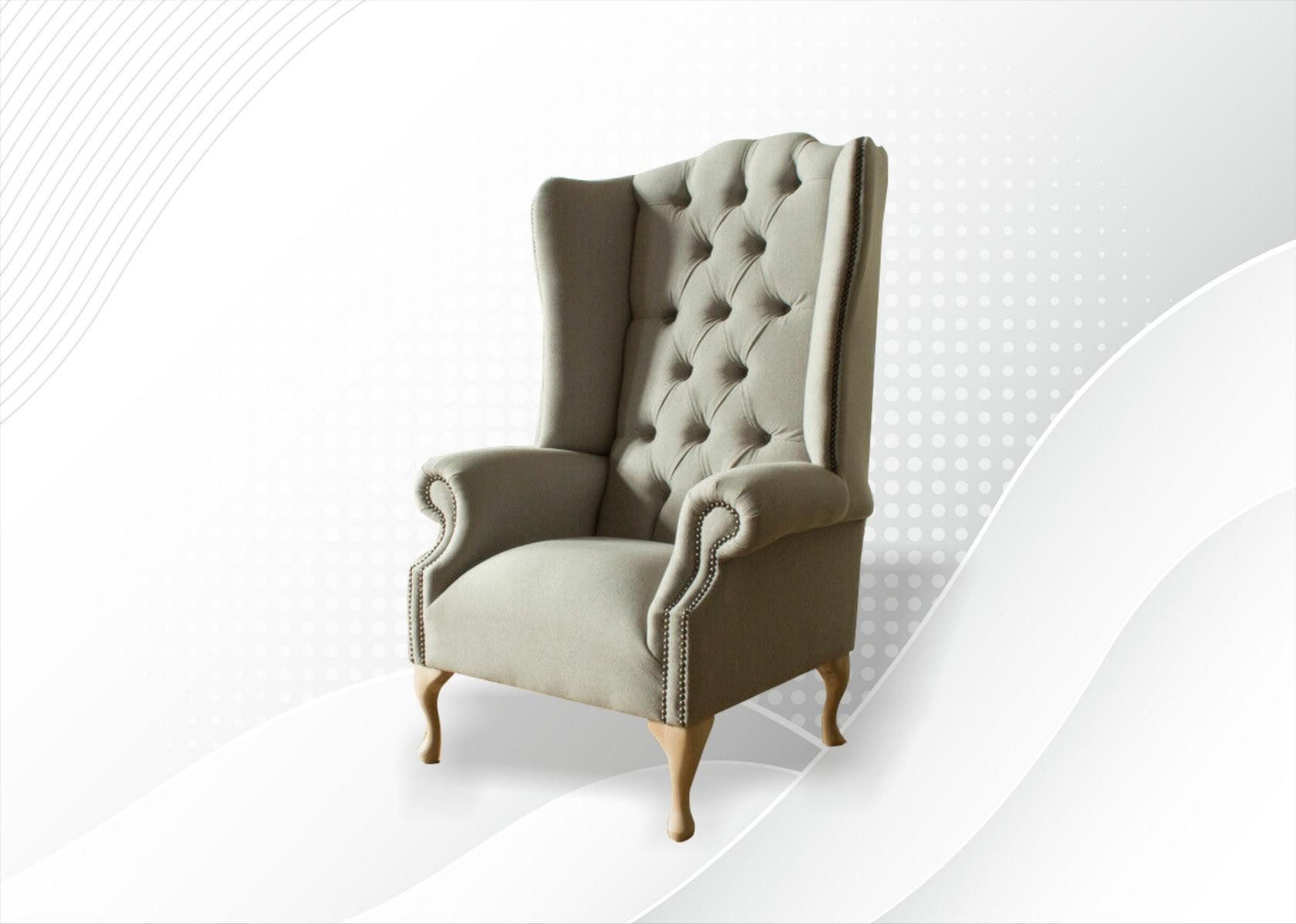 Xlmoebel Ohrensessel Grauer Chesterfield Ohrensessel mit hochwertiger Textilpolsterung (1-St., Sessel), Hergestellt in Europa