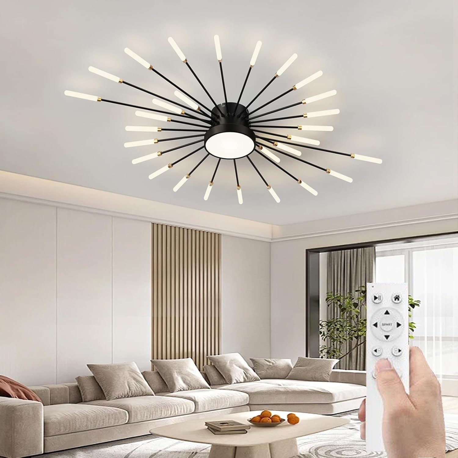RRBEST Deckenleuchte Modern Deckenleuchte mit Fernsteuerung, LED Deckenleuchte Dimmbar, Wohnzimmerlampe, Schlafzimmerlampe. schwarz